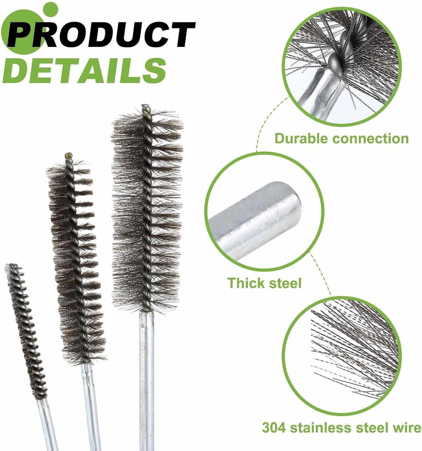 HARFINGTON 4pcs Wire Bore Brush 6 x 1/8" 1/8 Inch Shank Stainless Steel Bristles Cleaning Brush for Clean Car Part Tube Kitchen Garage