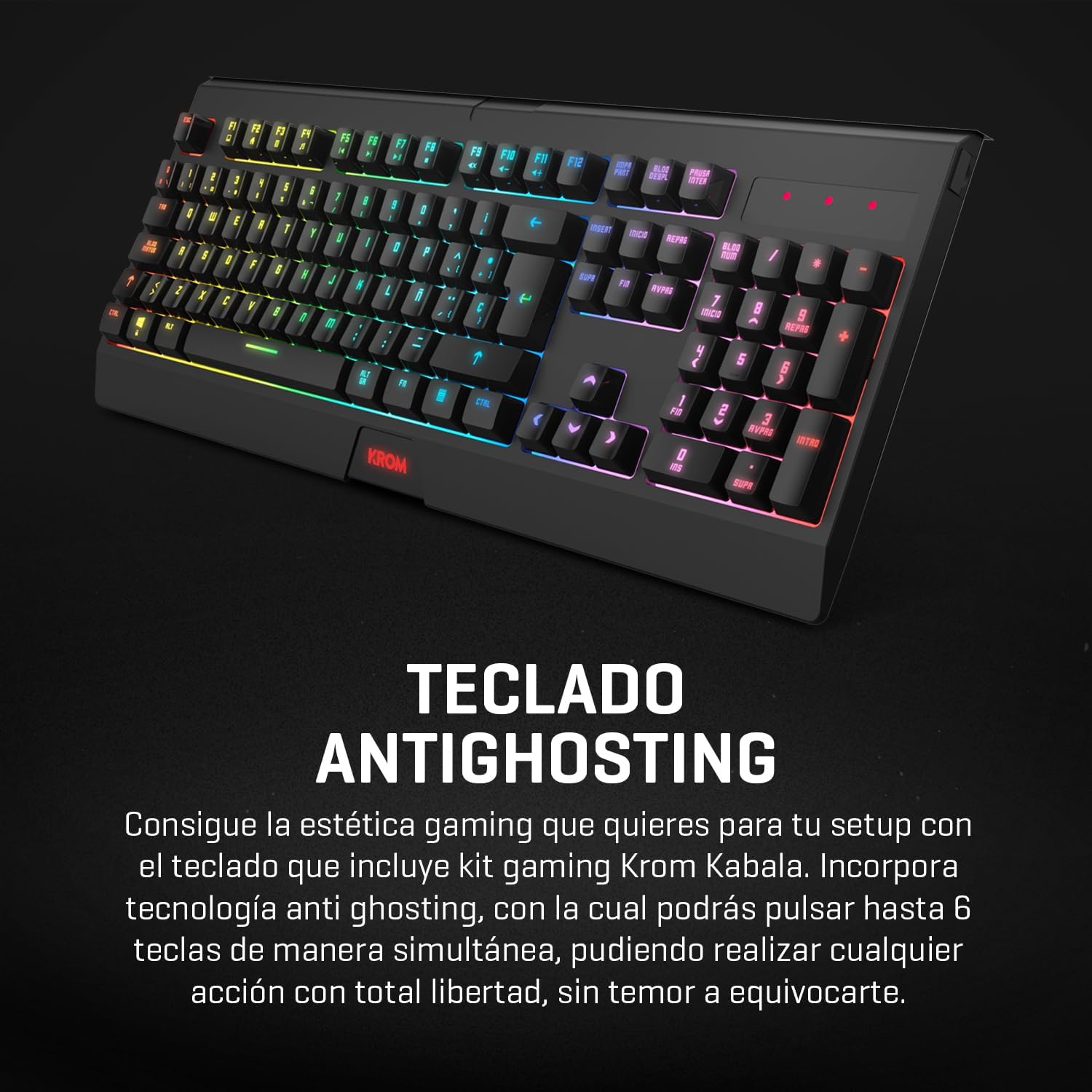 KROM Kabala – Kit Teclado Membrana inalámbrico RGB Rainbow retroiluminado, 6 Teclas Anti-Ghosting, Raton Óptico inalámbrico 6 Niveles dpi 800-4800 on-The-Fly, Compatible PC, Layout español, Negro 8