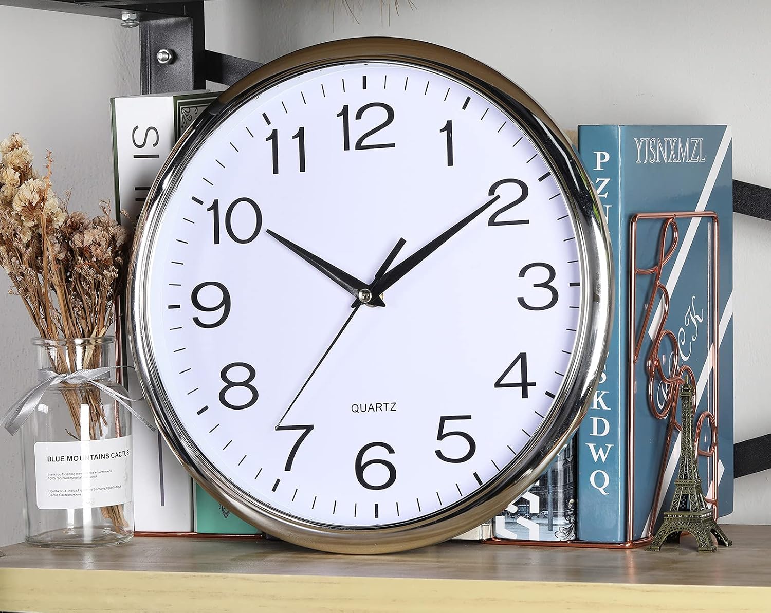 LAIGOO 12 inch Analog Wall Clock Silver, Silent Non-Ticking, Decorative Modern Wall Clock Battery Operated for Living Room Bathroom Bedroom Kitchen Office School