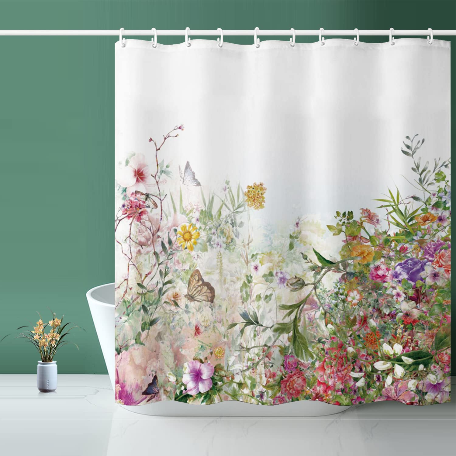 Shower Curtain, Fabric Shower Curtain Colored Flowers Shower Curtain - 72" W x 72" L with 12 Hooks for Home Hotels Shower Curtains for Bathroom, Waterproof Shower Curtain Liners