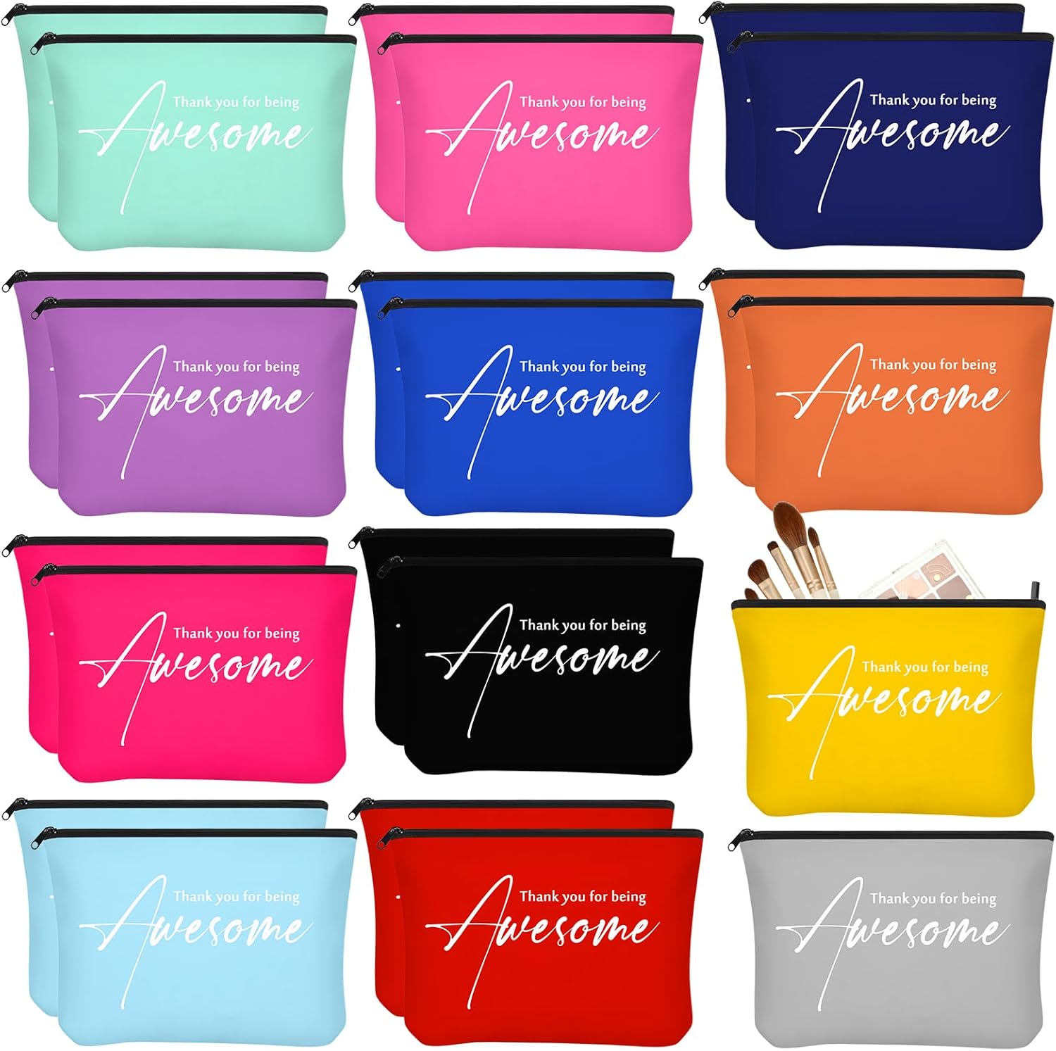 Buryeah 24 Pcs Cosmetic Bags for Women Employee Gift Thank You for Being Awesome Makeup Bags Bulk Employee Appreciation Pouches for Women Coworker Teacher(Colorful)