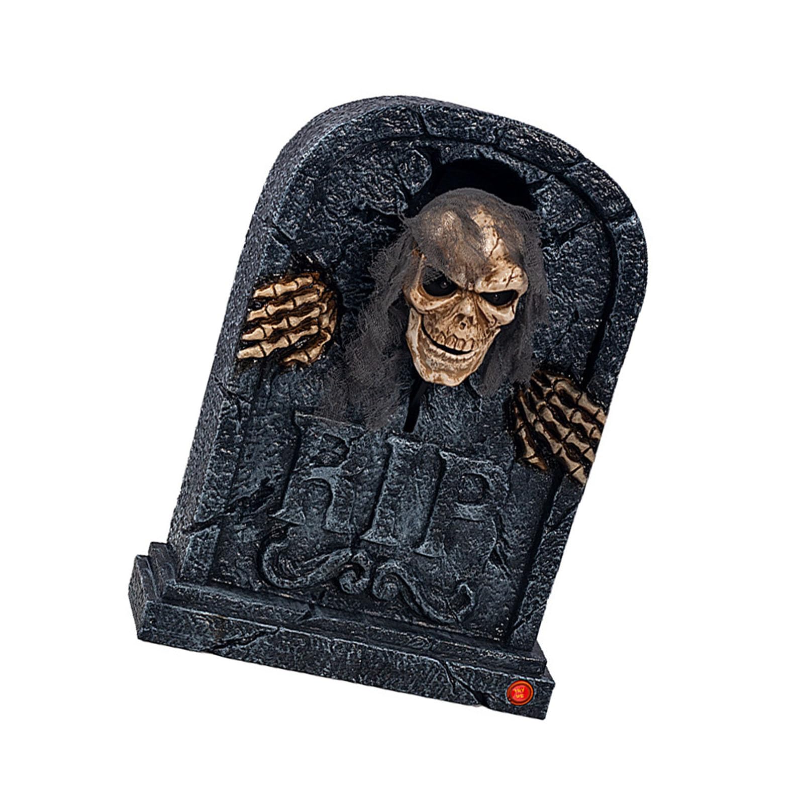 Halloween Swinging Skull Tombstone Decoration, Motion Activated Red Eye Glow and Sound Effect, Graveyard Party Accent for Doorway or Party Corner Cemetery Doorway Porch Yard Animated Decoration Sound