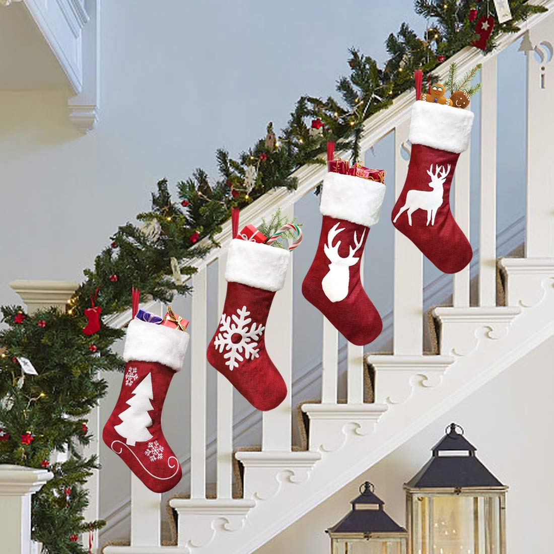 Lot De 4 Chaussette De Noël Personnalisé Nom, Tricotés