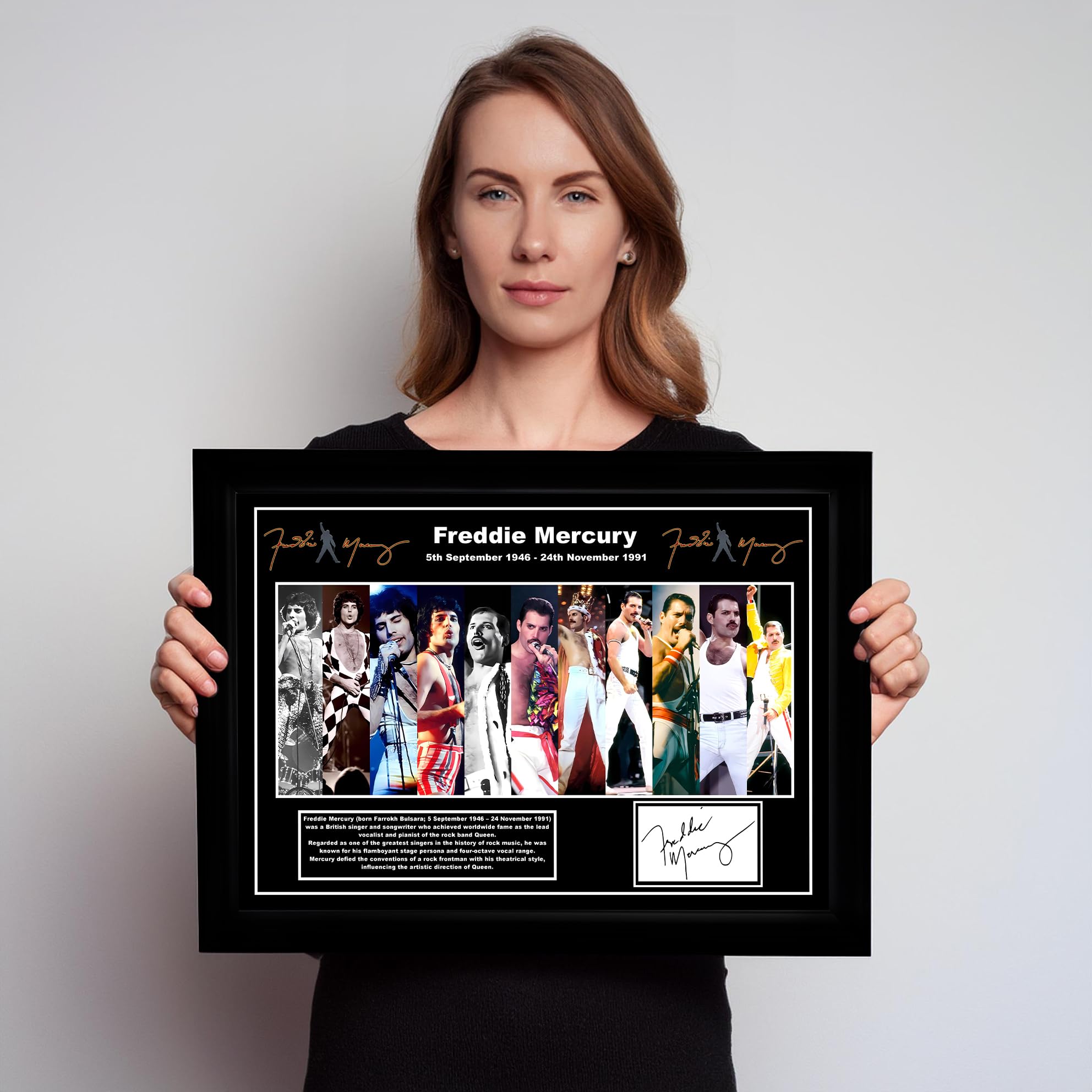 Freddie Tribute Poster, Queen Lead Singer, Photo Collage with Signature, Rock Star Lengend (A3 Unframed)
