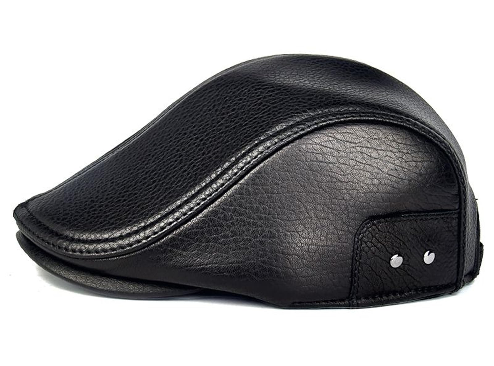 Cappello da Strillone da Uomo in Vera Pelle di Pecora per Guida，XXL_59-60cm | Fascia Elastica con Grana Naturale di Montone a Vista, Adatta per Uomo, Ideale per Pesca, Guida e Passeggiate in Città