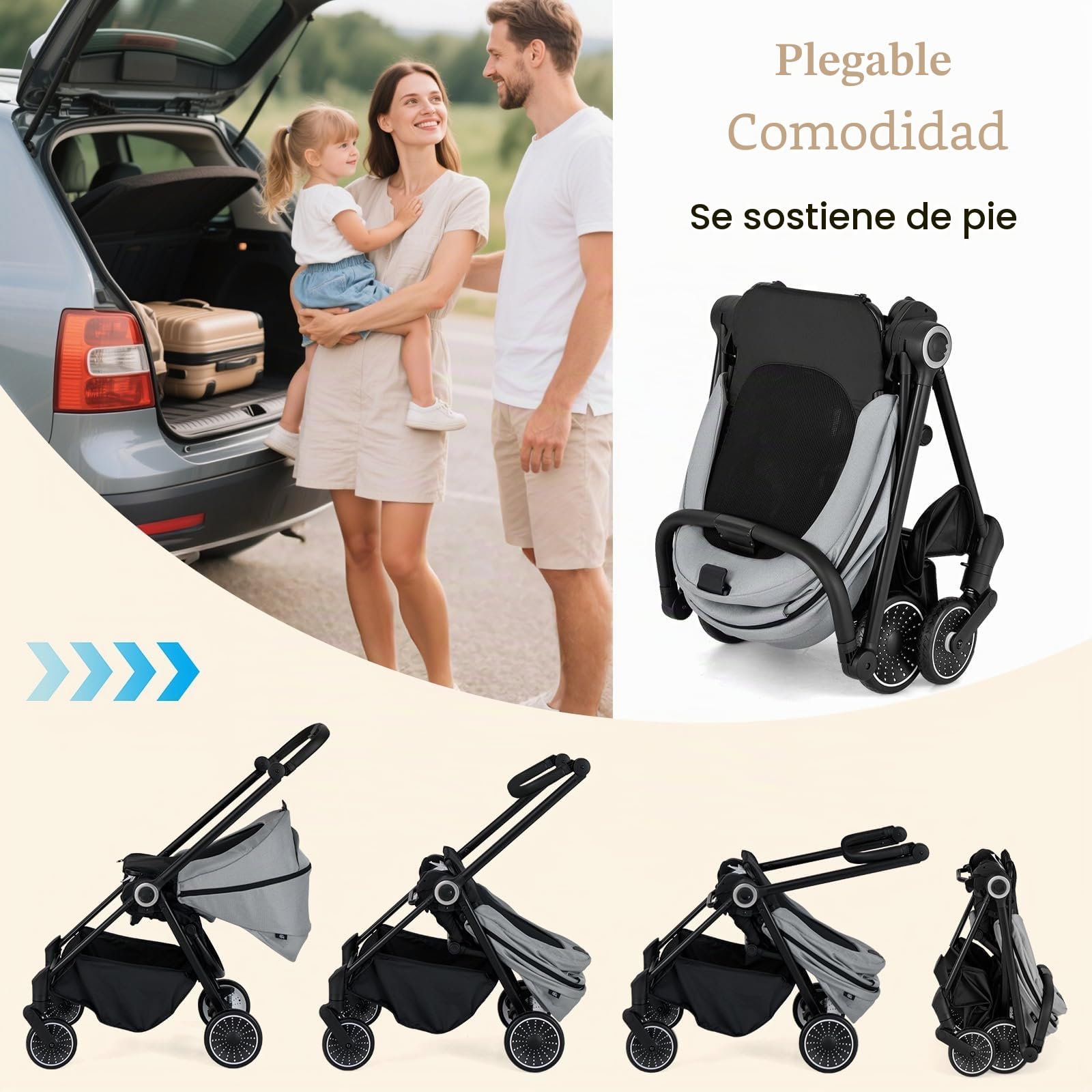LIFEZEAL Cochecito ligero para bebé de 0 a 36 meses, Silla de Paseo plegable con capacidad de 30 kg, compacto tipo paraguas para viajes en avión, respaldo ajustable (Gris)