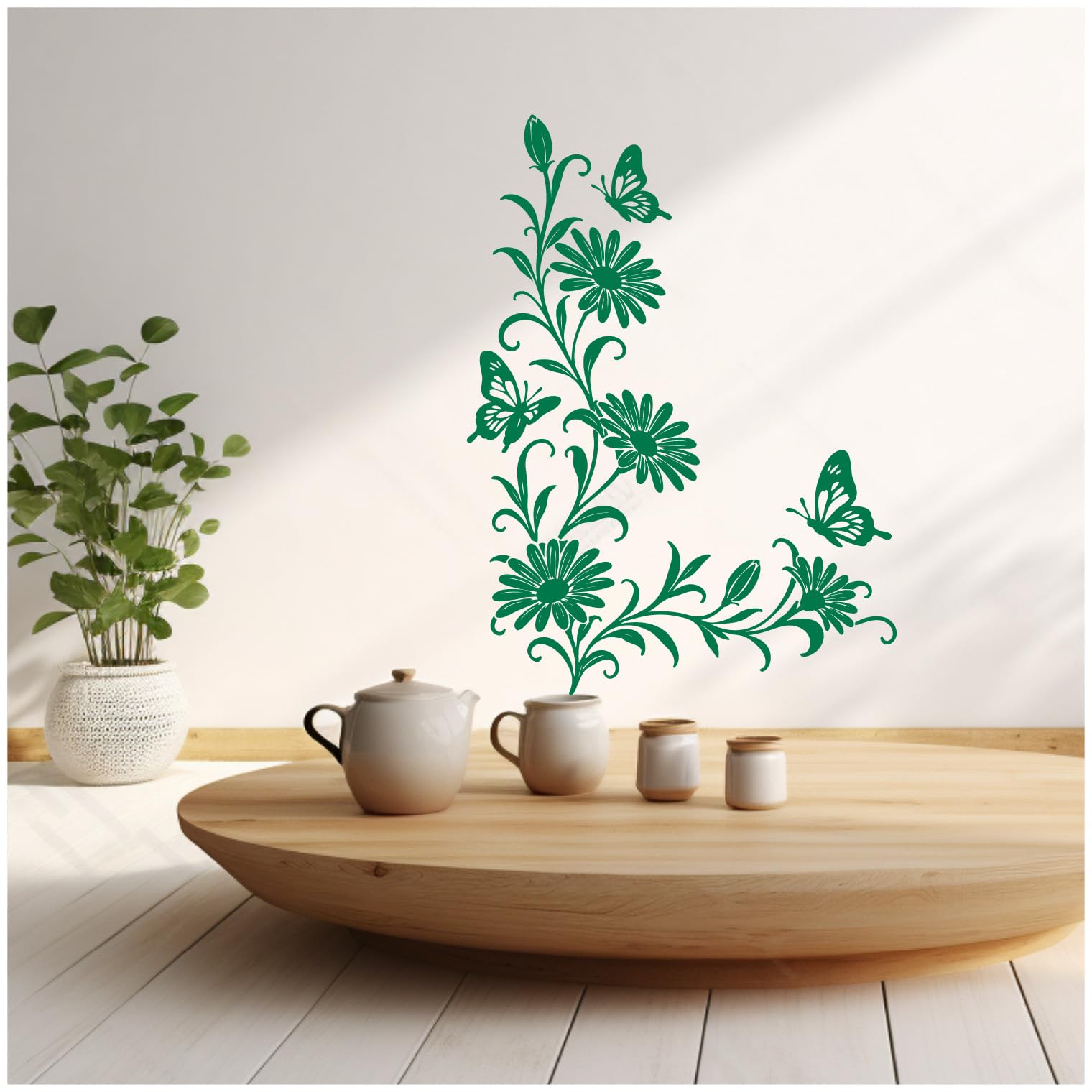Samunshi® Wandtattoo Margeriten Blumenranken Ecke mit Schmetterlingen Elegante Blumen Wanddekoration Florales Wandmotiv für Wohnzimmer, Schlafzimmer, Flur und Küche pink 89 x 120cm
