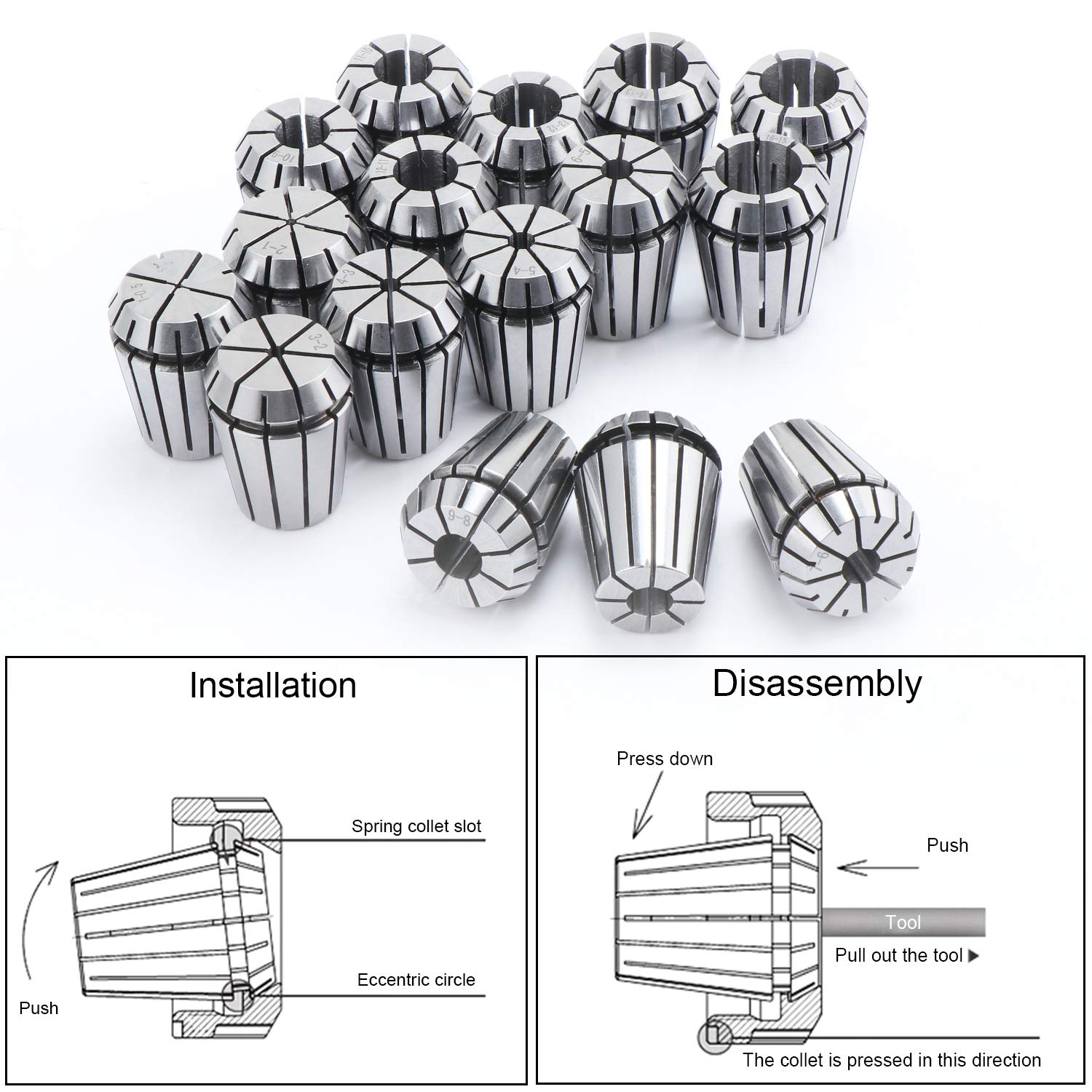 HSEAMALL Set di pinze ER25, 16 pezzi, mandrino pinza ER25, supporto da 1 a 16 mm, set di pinze a molla ER25 per lavorazione CNC, utensile per incisione e fresatura