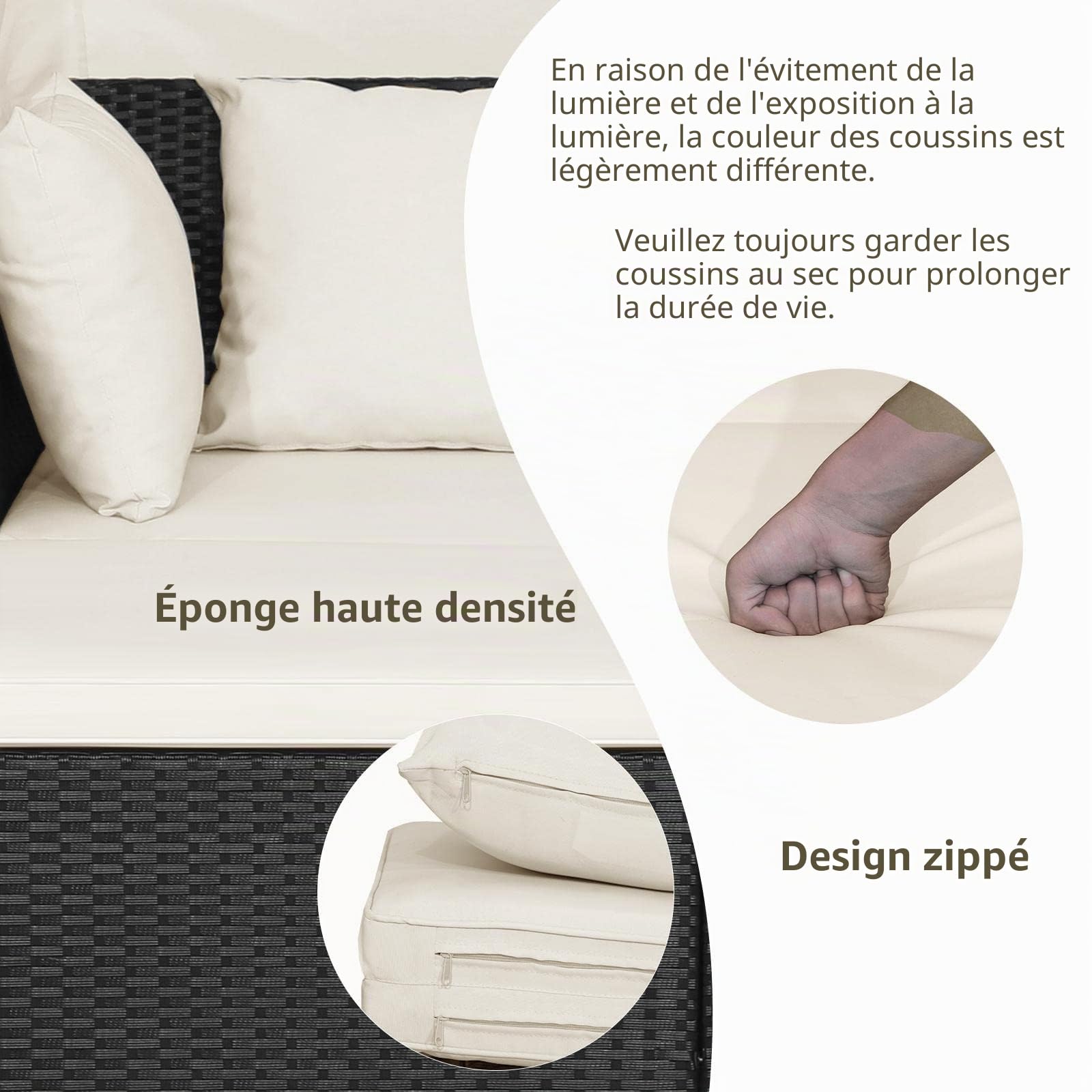 KOMFOTTEU Chaise Longue de Jardin en rotin pour 2 Personnes, avec Toit Pliable et Panneaux latéraux, lit de Relaxation imperméable avec Coussin de siège, Chaise Longue pour l'intérieur et l'extérieur