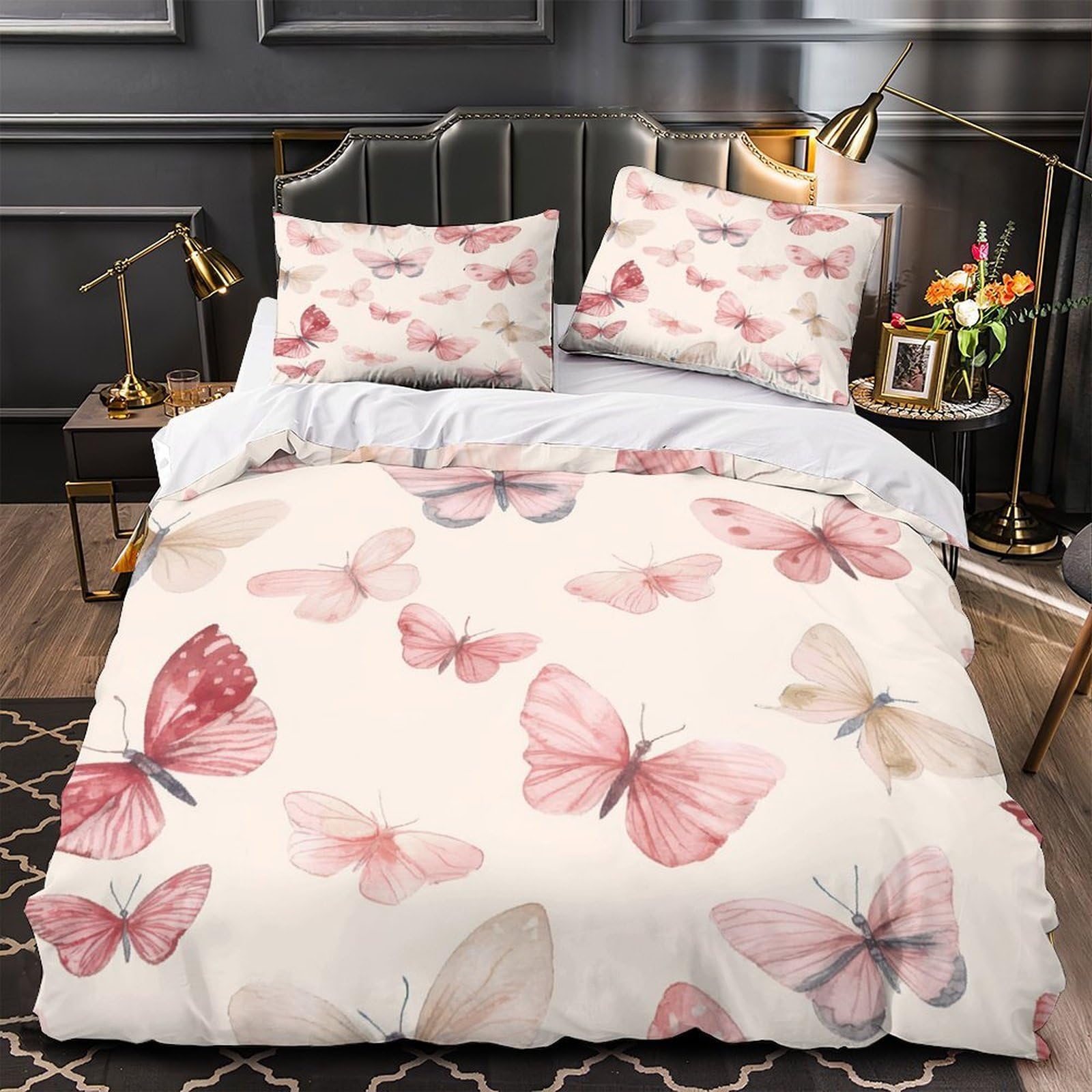 Parure de lit papillon microfibre douce anti-acarien pour peau sensible