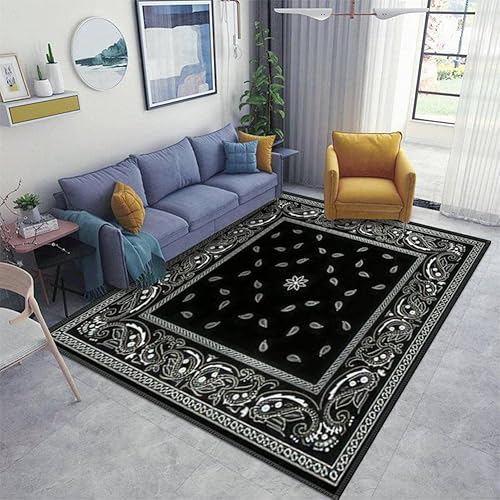 Bandana negra de 5 pies 9 pulgadas x 8 pies 8 pulgadas, tapete antideslizante para el piso, alfombra de pasillo para sala de estar, niños,
