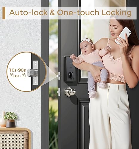 Miniatura 7 de Cerradura de puerta de entrada sin llave con 2 perillas, cerrojo inteligente, control de aplicaciones, teclado de 100 códigos, código de acceso