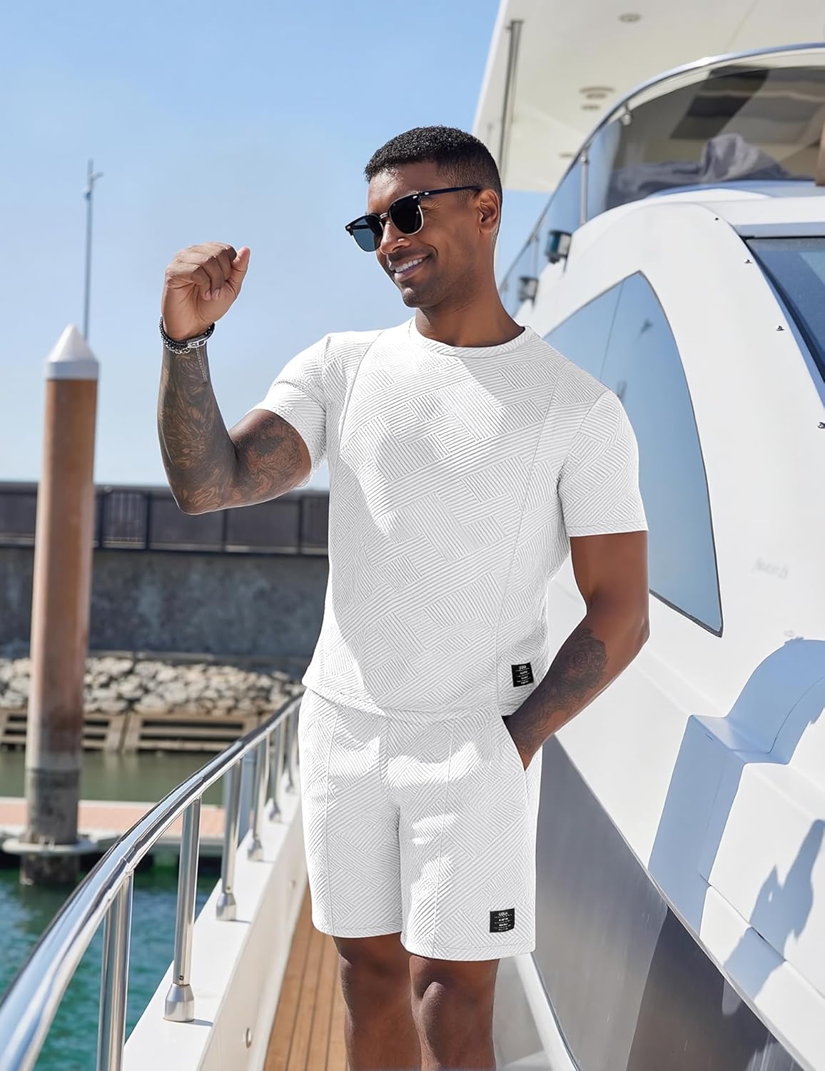 UOUA Mens Short Sets Summer 2 Piece Outfits Casual Short Sleeve Jogging Tracksuits - Image 3