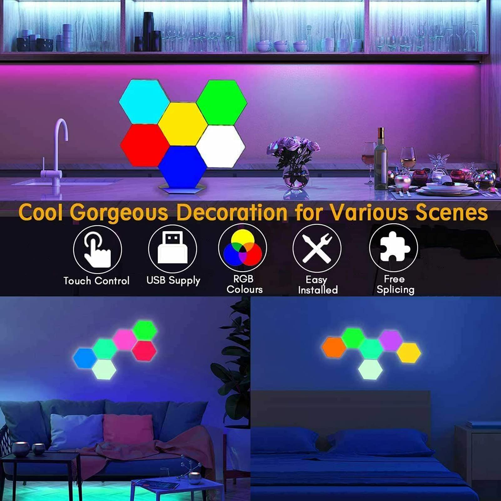 Amazon.co.jp : リモコン付きインテリジェント六角形LEDライト タッチ