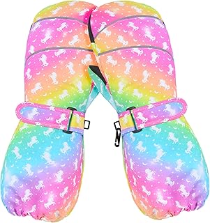 Kids Winter Mittens Waterproof Snow Ski Gloves for Girls, Warm Sherpa Lined Long Cuff Snowboard Gloves for Children 4-10 Years