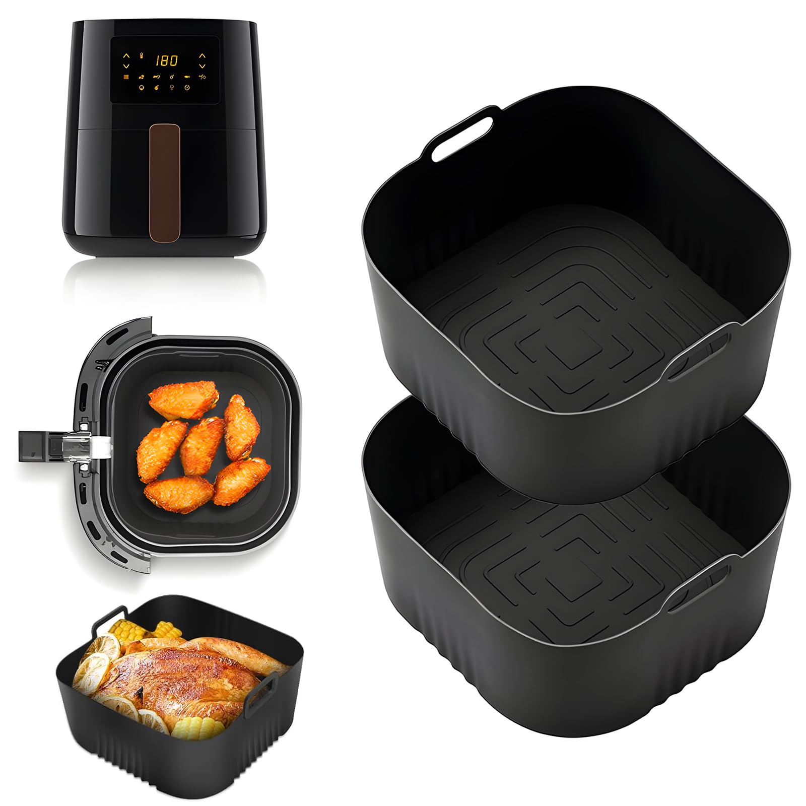 Air Fryer Silicone Liner,WideSmart 2 Pack Reusable Air Fryer Liners for 4.1L (HD9200,HD9252,HD9255),Silicone Baking Basket/Tray,Kitchen Accessories Replacement for Disposable Parchment Paper Liner
