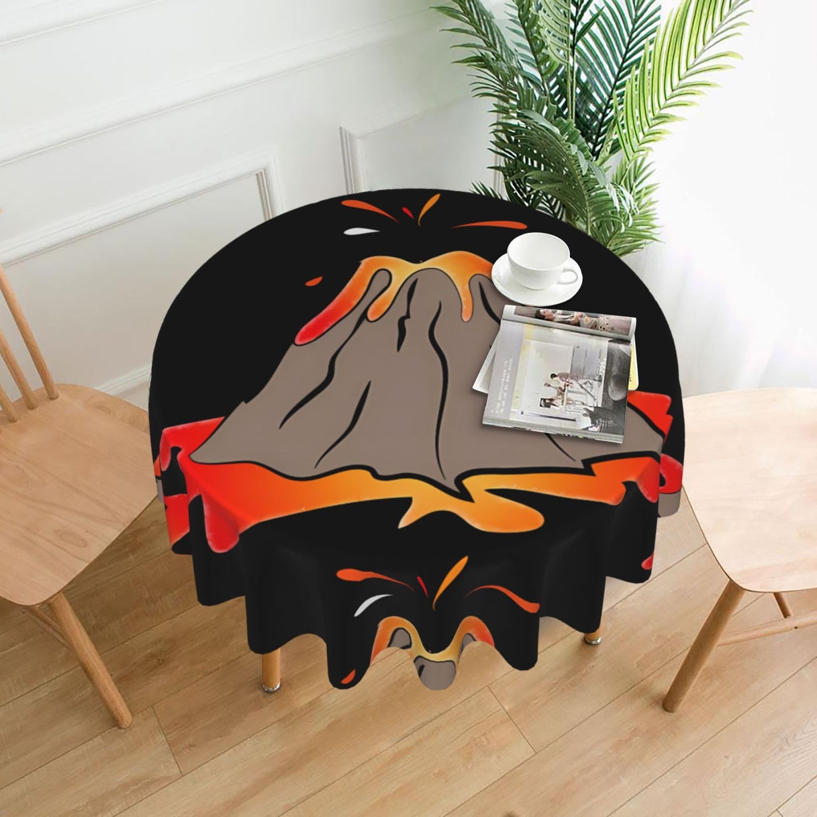 Whjssf Black Volcano Prints Round Decorative Tablecloth 60In - High-Grade Polyester Table Throw For Dining & Outdoor Parties