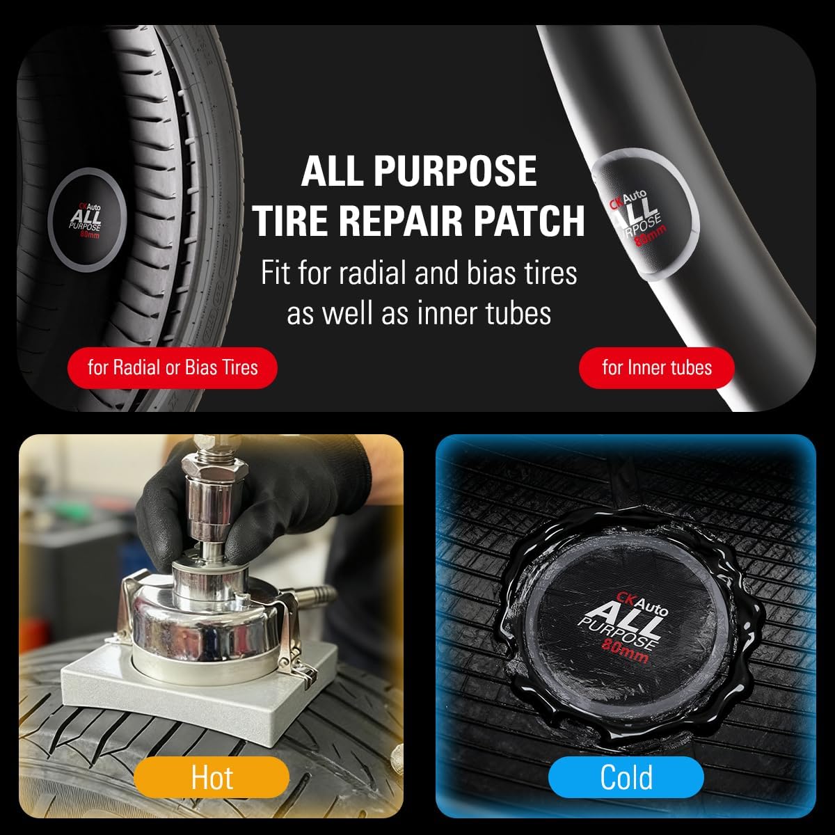 CKAuto All Purpose Tire Repair Patch Kit Heavy Duty, Tire Plug Repair Kit Flat for Car Van Truck Bus Motorcycle and Inner Tire,Round Dia 3-3/20"/80mm 50pcs