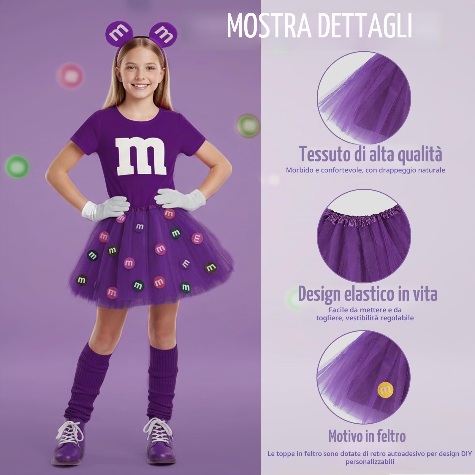 Costume M per ragazza, costume da Carnevale M con lettera M in feltro, tutù, gonne, orecchini per carnevale, Halloween, vestito da festa, lettera M