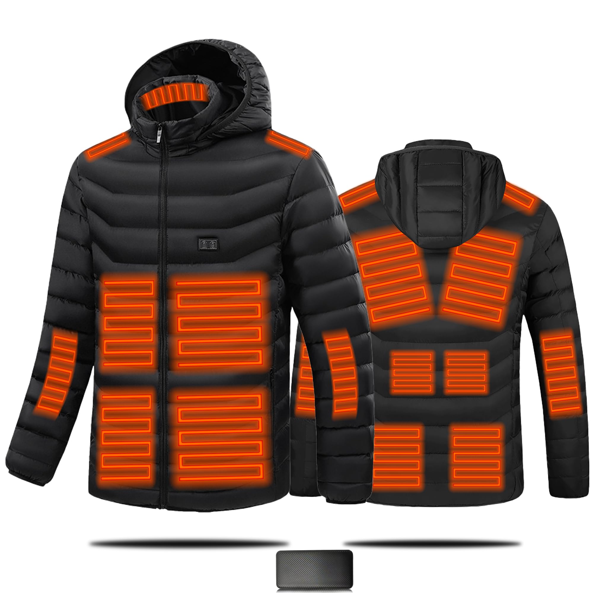 JC GensMen’s Heated Jacket, Electric Heated Jacket with 3 Adjustable Heating Levels 15 Heating Zones, Lightweight Flexible Jacket for Winter Outdoor Skiing Camping Hiking