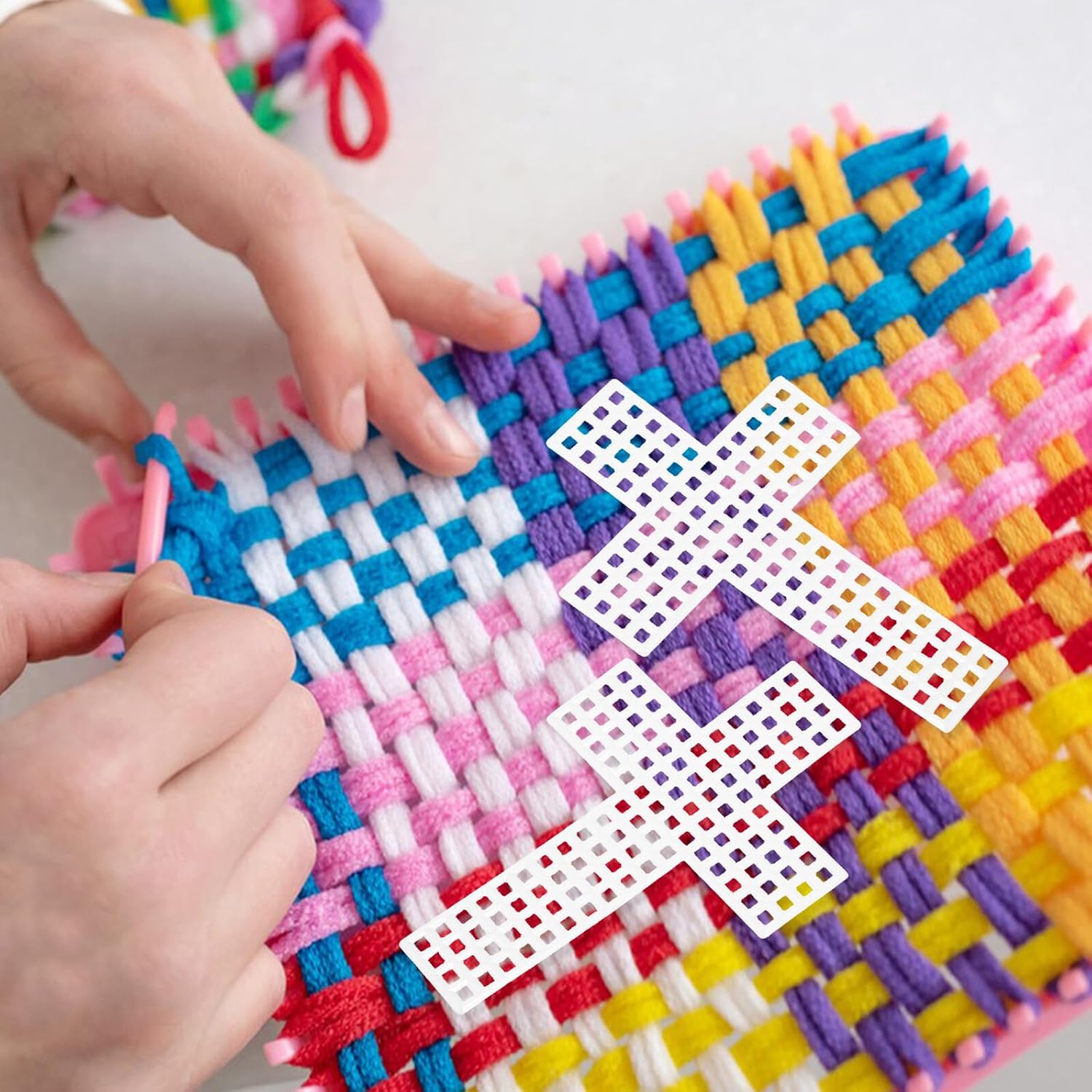 FUOYLOO Plastic Mesh Sheets Cross Shape Innovative Grid for Boys and Weaving Supplies for DIY Craft Embroidery Cross Stitch Shape Combinations for Unique Designs