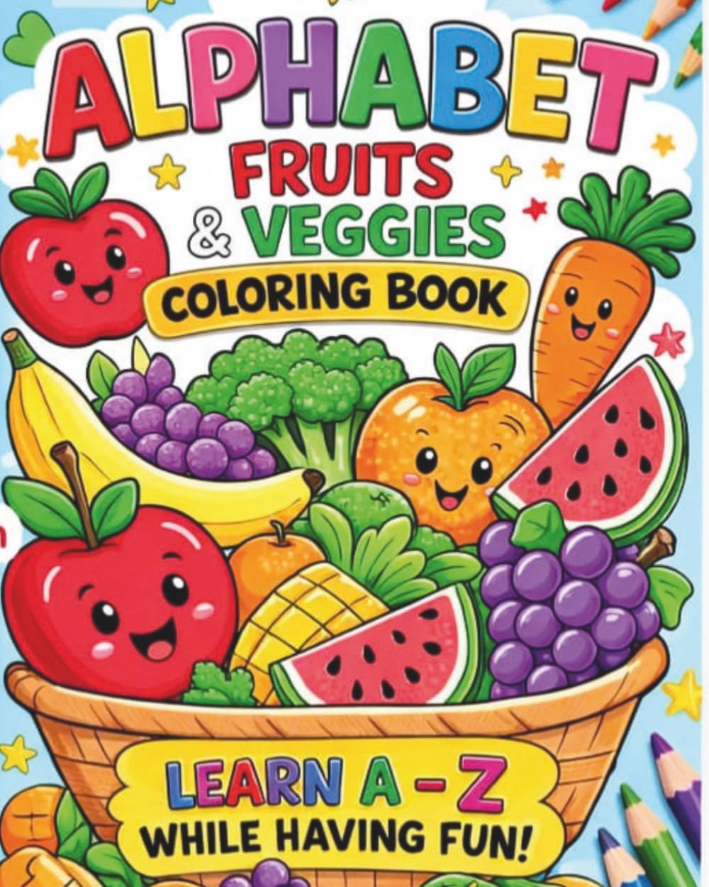 Alphabet fruits and veggies colouring book