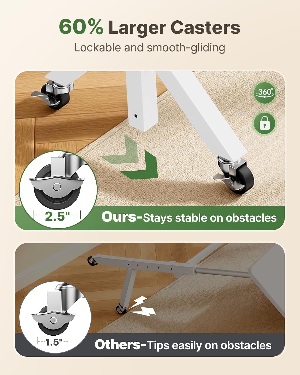 Marsail Mobile Standing Desk with Lockable Wheels and 6 Height Levels