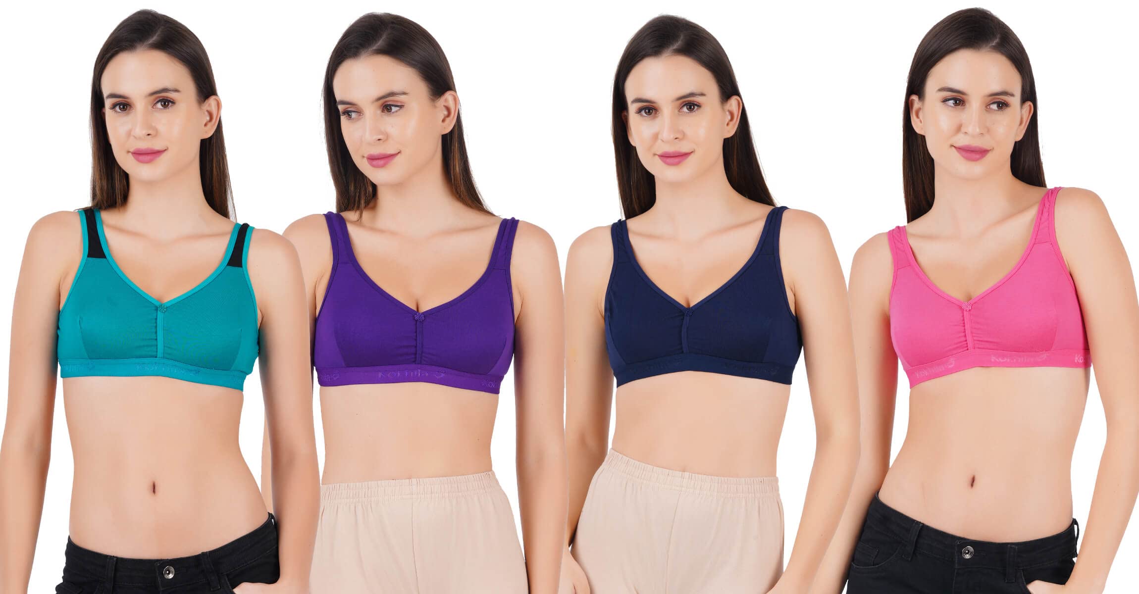 ramraj pack of 4 womens cotton solid non padded sports assorted brazier