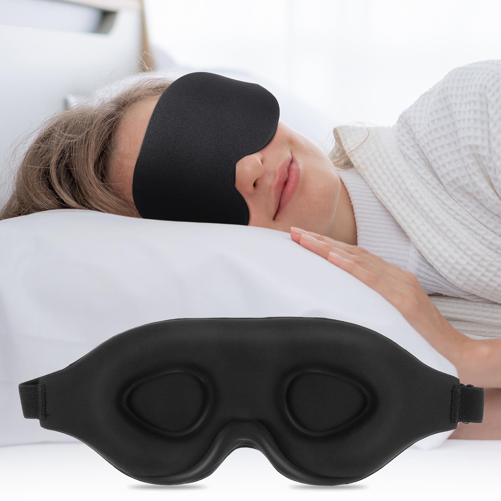 Antifaz para Dormir, Tapa Ojos para Dormir Hombres Mujeres 3D Anti-Luz Máscara de Dormir Ajustable con Espuma Viscoelástica Sleep Mask para Viaje Siesta