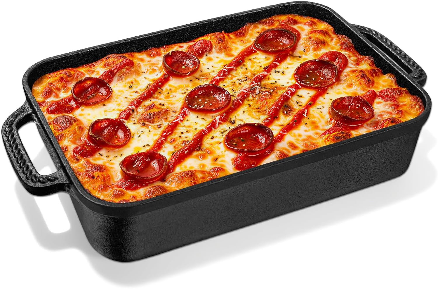 Cast Iron Detroit Pizza Pan - 9x13 Inch Pre-Seasoned Deep Baking Dish for Casserole, Focaccia, Lasagna