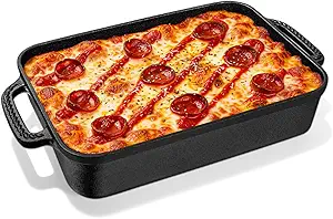Cast Iron Detroit Pizza Pan - 9x13 Inch Pre-Seasoned Deep