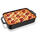Lvmol Cast Iron Detroit Pizza Pan - 9x13 Inch Pre-Seasoned Deep Baking Dish for Casserole, Focaccia, Lasagna