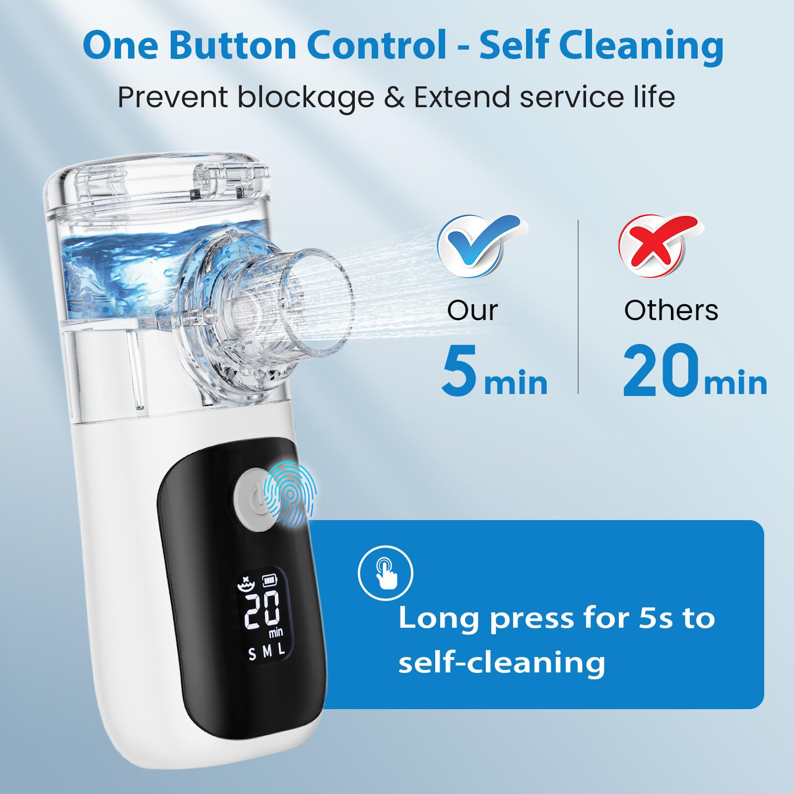 Mesh Nebulizer, Handheld Nebulizer Machine for Adults & Kids, Type-C Rechargeable Self-Cleaning & Advanced Digital Display Nebulizer with Adjustable Mist for Home Travel Use — view 5