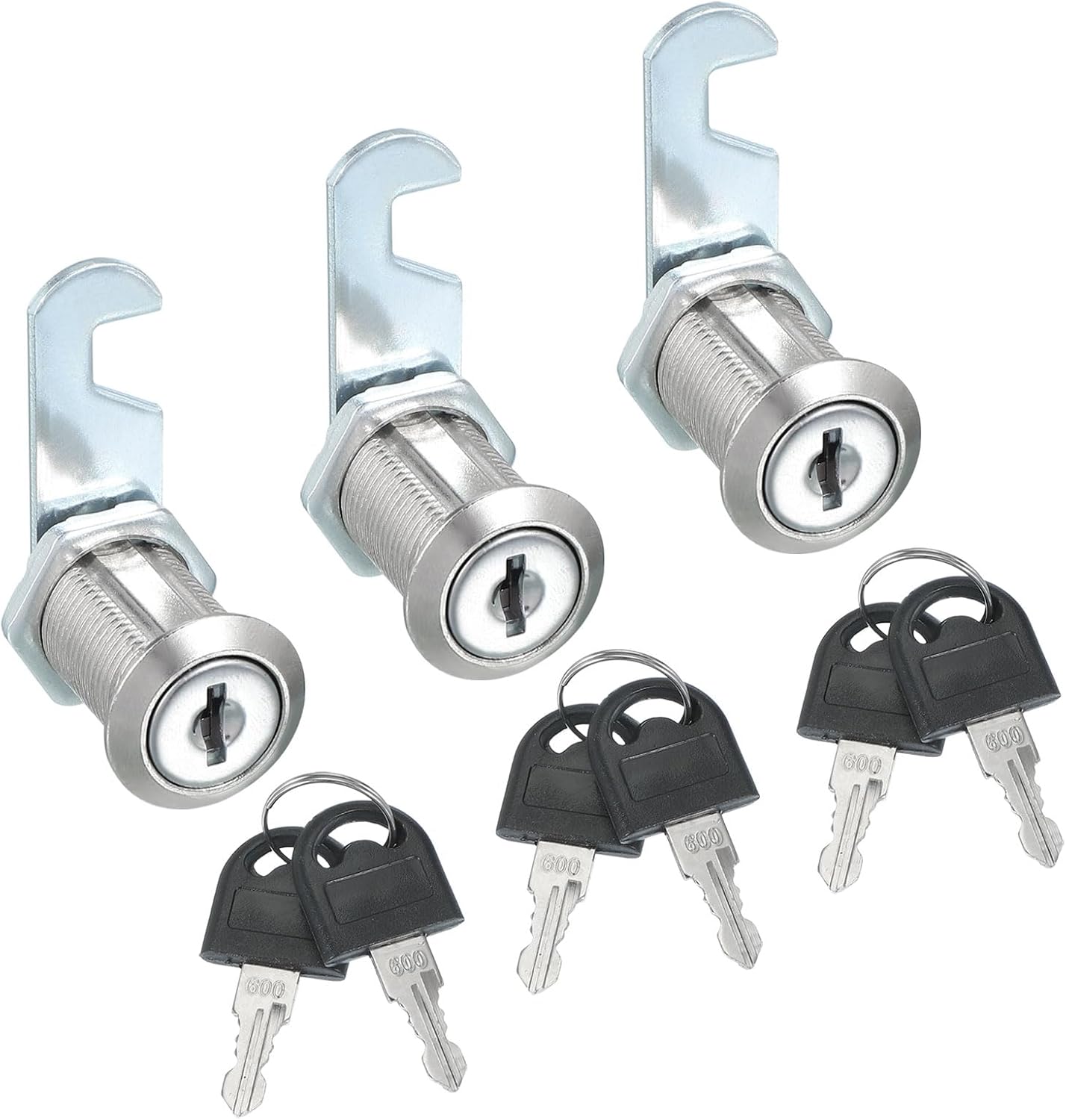 MECCANIXITY 1 Inch Cabinet Cam Lock with Key, Keyed Alike Cam Replacement Lock Cylinder Tubular Toolbox Locks for RV Drawer Storage Cart Mailbox, Silver Pack of 3