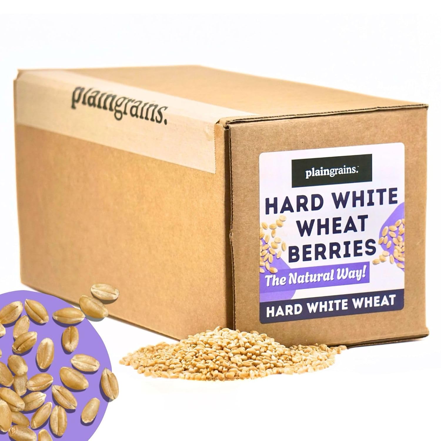 PlainGrains. The Natural Way | 11 LB Dry Hard White Wheat Berries | 12.5% AV Protein by Volume | Uncooked, Unground, Whole Grain | Single Box