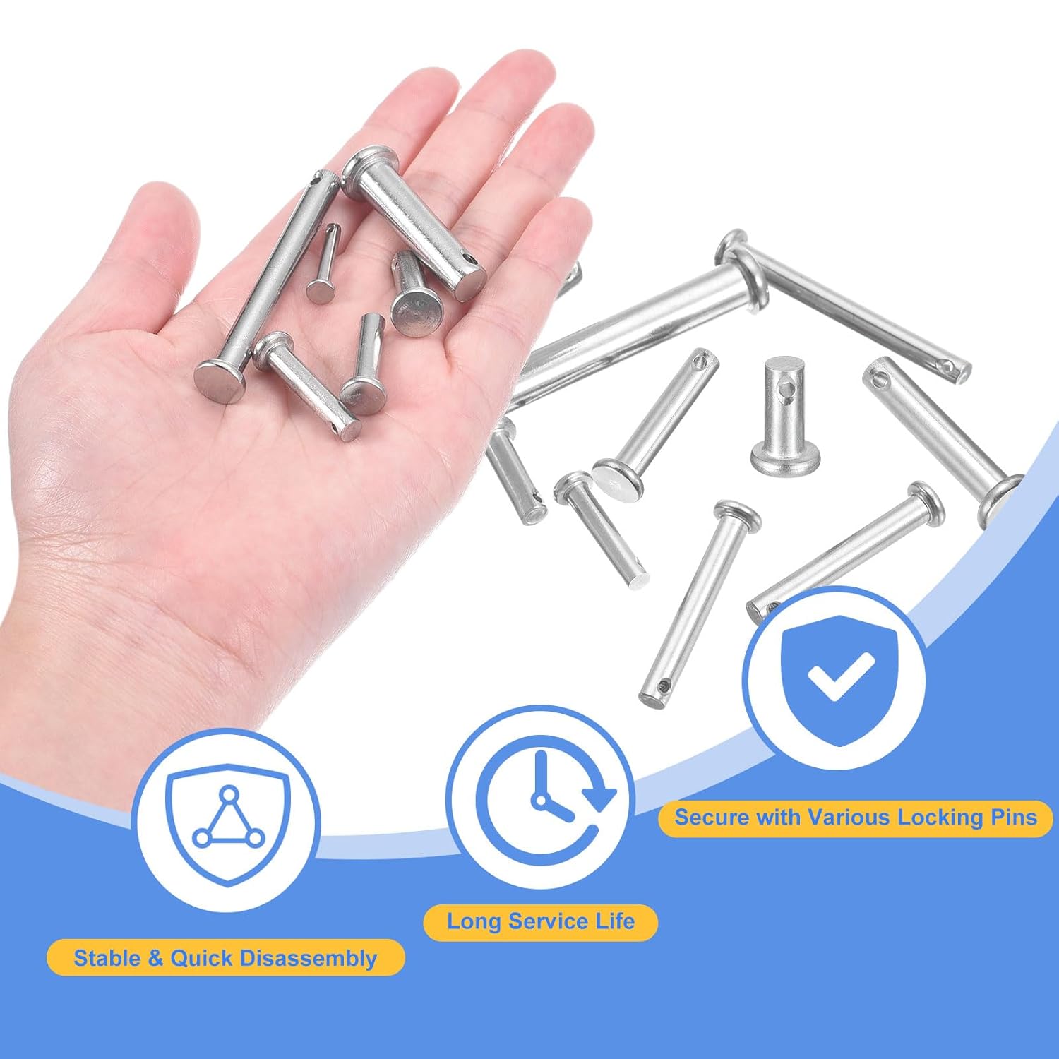 uxcell 20Pcs M10 x 50mm Single Hole Clevis Pins, 304 Stainless Steel Flat Head Hitch Pins for Trailer Latch, Mechanics Repair, Furniture Installation, Industrial Equipment