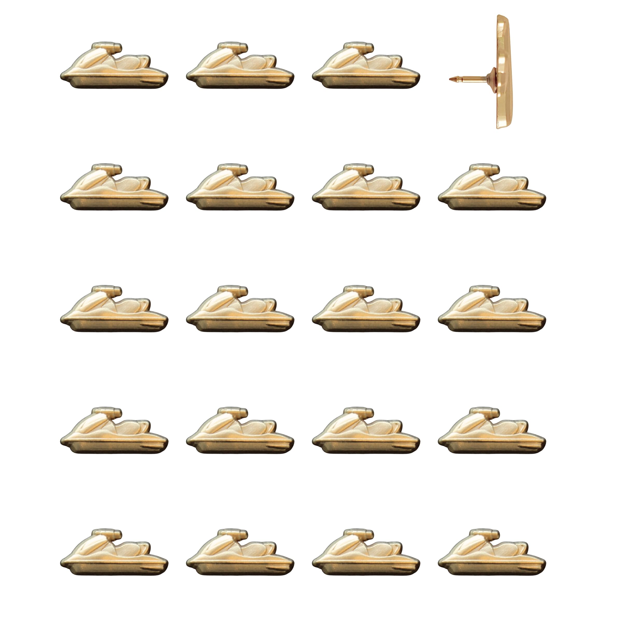 Jet Ski Push Pins - Gold Jet Ski Map Pins for Cork Boards, Maps, or Lapel Use - Designed in USA - Set of 20