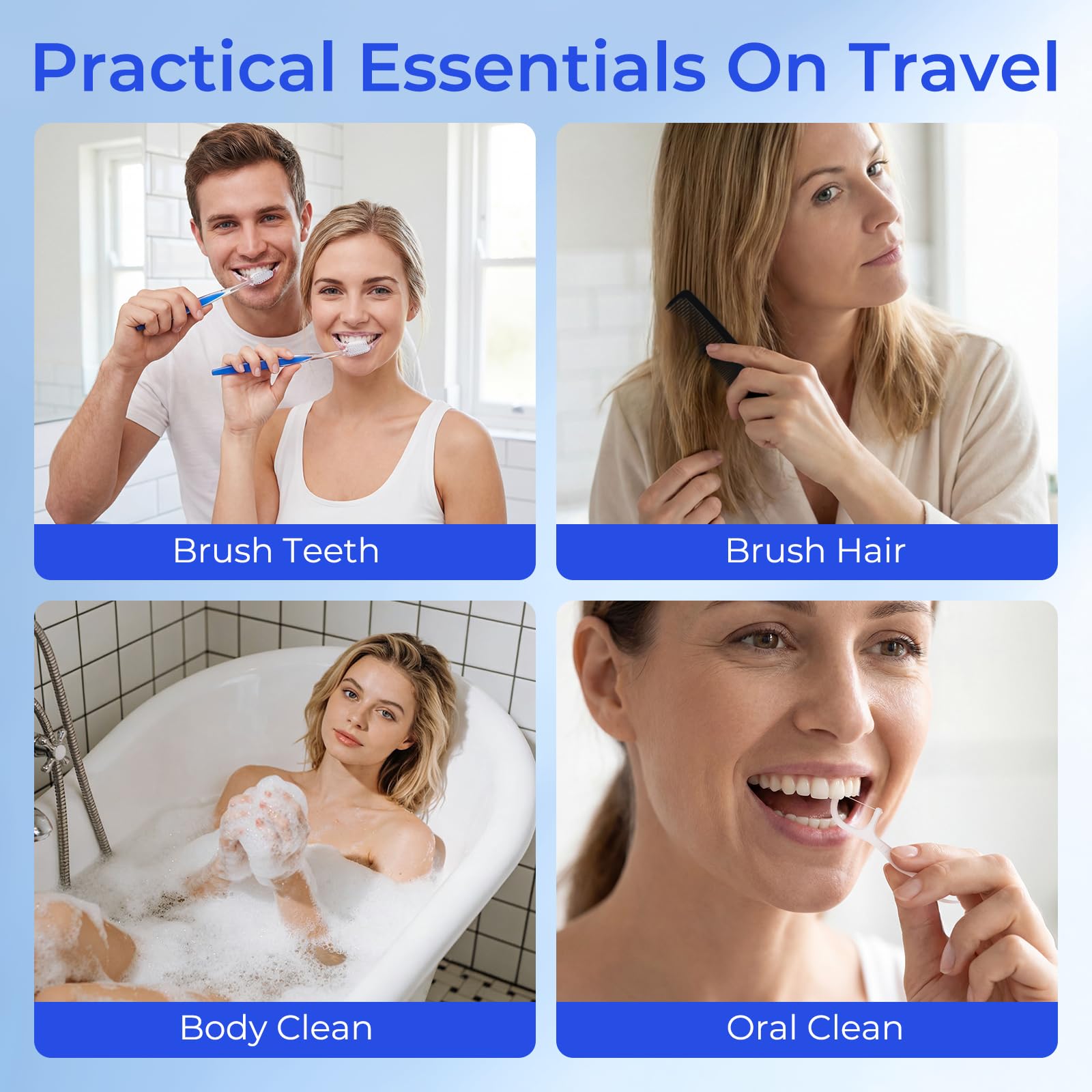 Artículos de aseo desechables, kits de artículos de tocador de tamaño de viaje, suministros de higiene personal para personas sin hogar, artículos esenciales de cuidado envueltos individualmente para