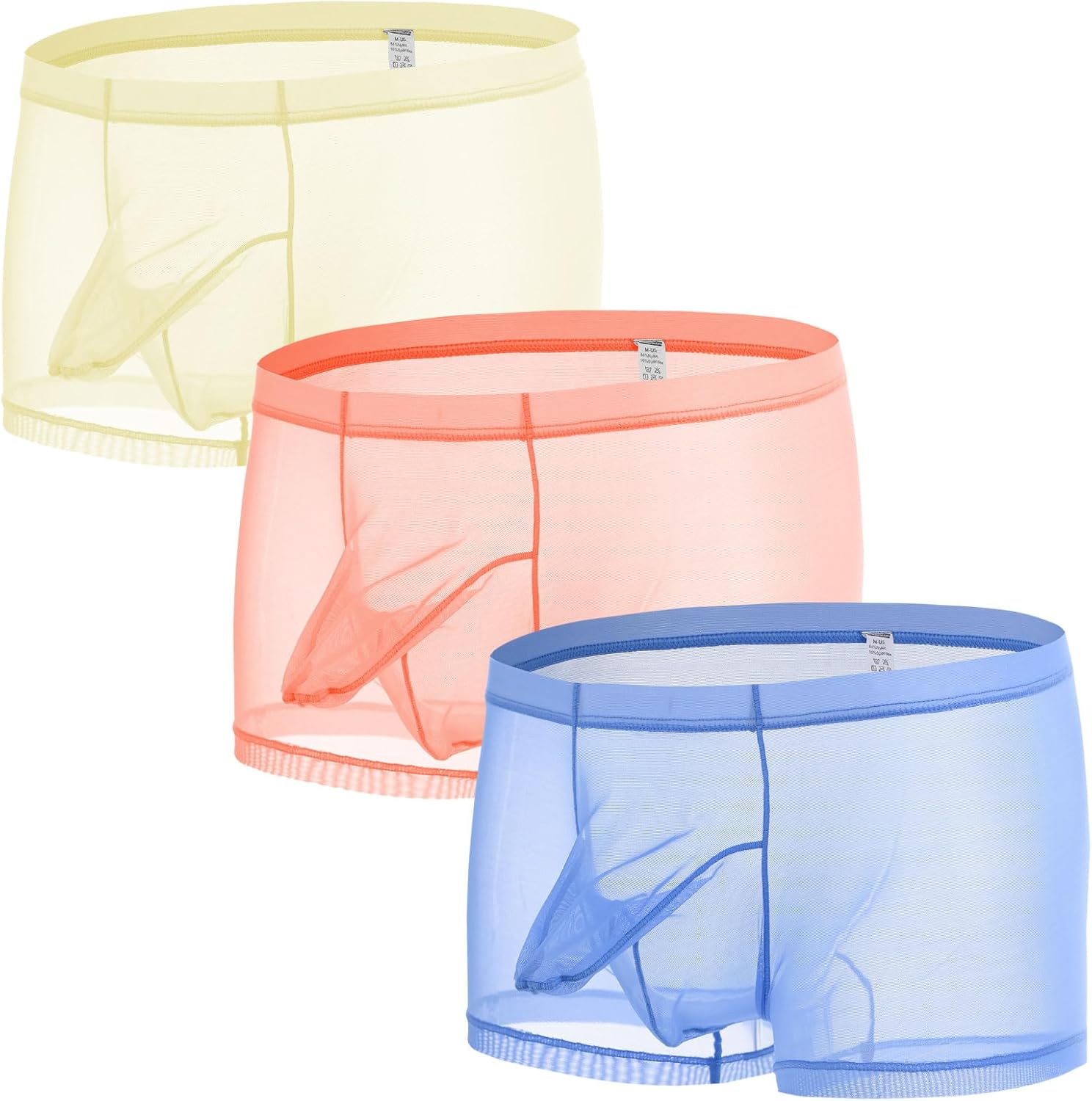 Men's See Through Underwear Ultra Sheer Boxer Briefs Bulge Enhancing Ball Pouch Trunk Underwear