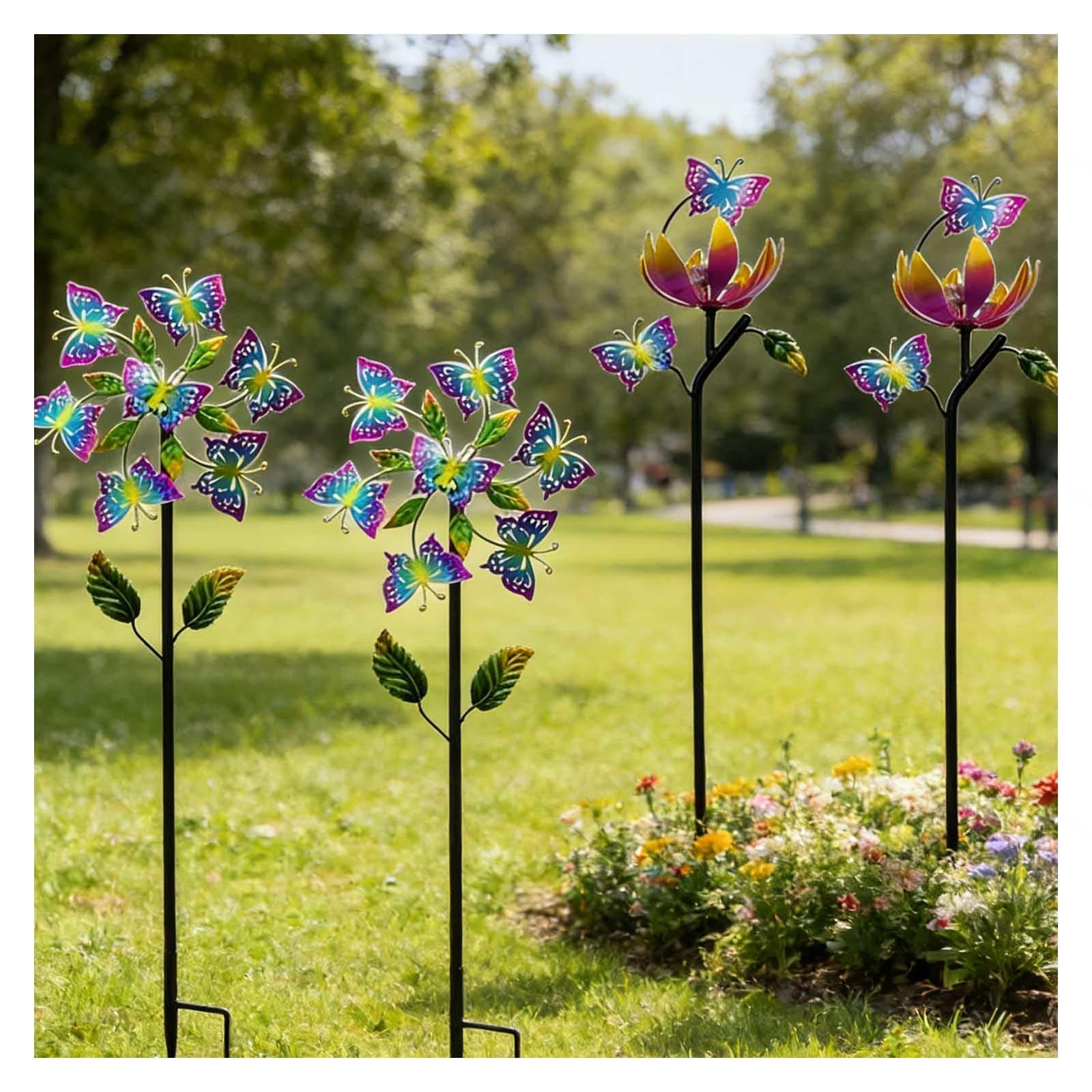 Papillon Moulin a Vent, Sculptures Et Mobiles à Vent 117cm/46in, 3D avec La Sculpture De Jardin Moulin à Vent Solaire pour La DéCoration De Paysage De Cour,A+B（4Packs）
