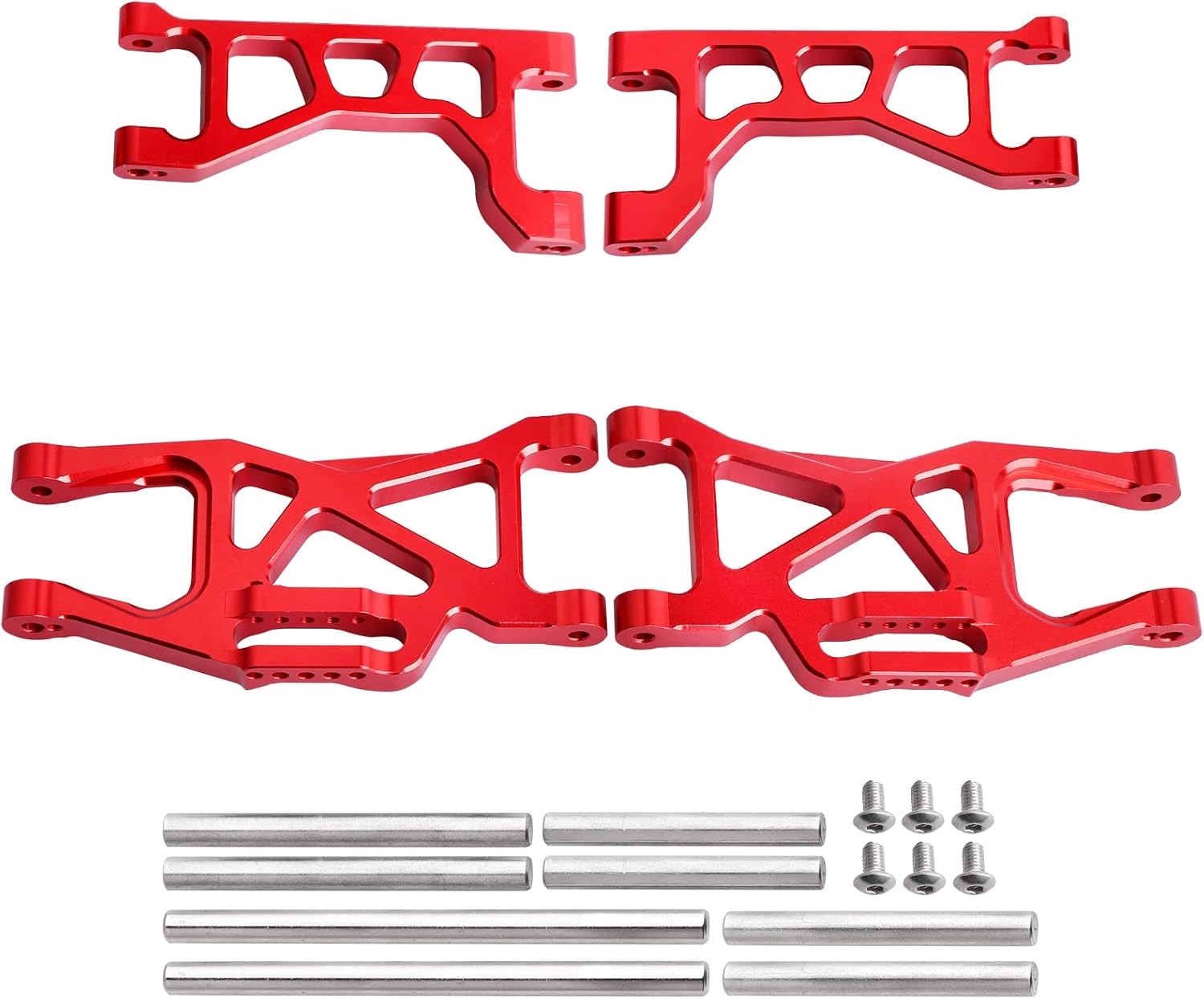 Complete set of Hobbypark red aluminum suspension arms with pins and screws