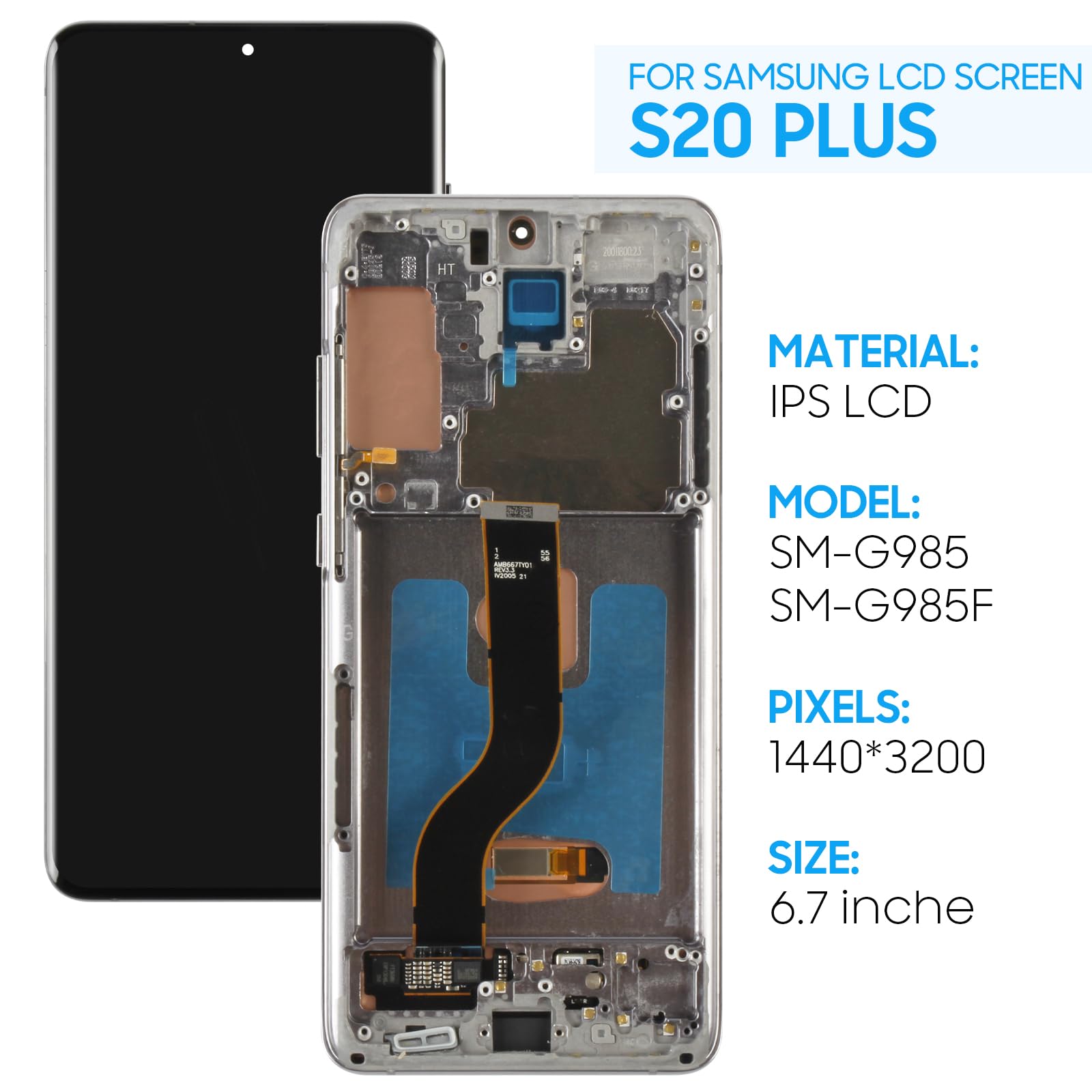 Photo 1 of Screen Replacement for Samsung Galaxy S20 Plus SM-G986 SM-G985 LCD Display Touch Digitizer Assembly with Black Frame(Incell,Not Fingerprint)