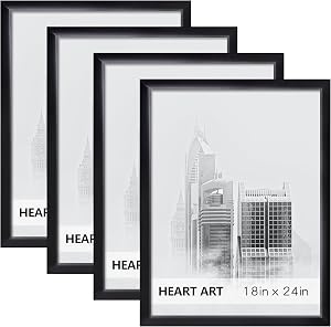 HEART ART 18x24 Frame 4 Pack,18 x 24 Poster Frame without Mat for Wall Picture Vertically or Horizontally Display,Black | wall picture display 18 x 24 Poster Frames