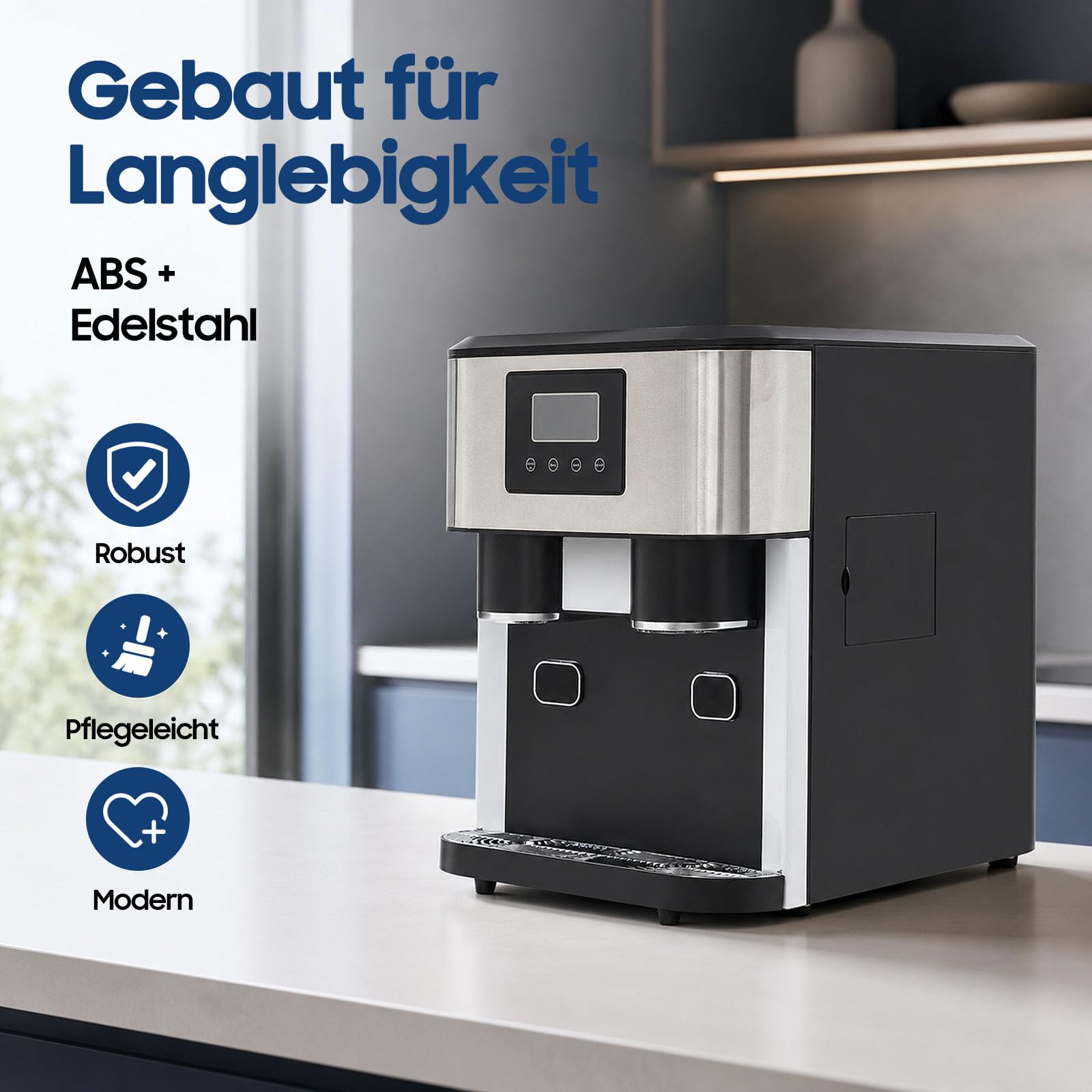 Máquina de hielo 3 en 1: máquina de hielo picada para hielo picado y cubitos de hielo, 10-15 kg de hielo al día en 8-12 minutos, 16 cubitos de hielo con control táctil LCD intuitivo, portátil y