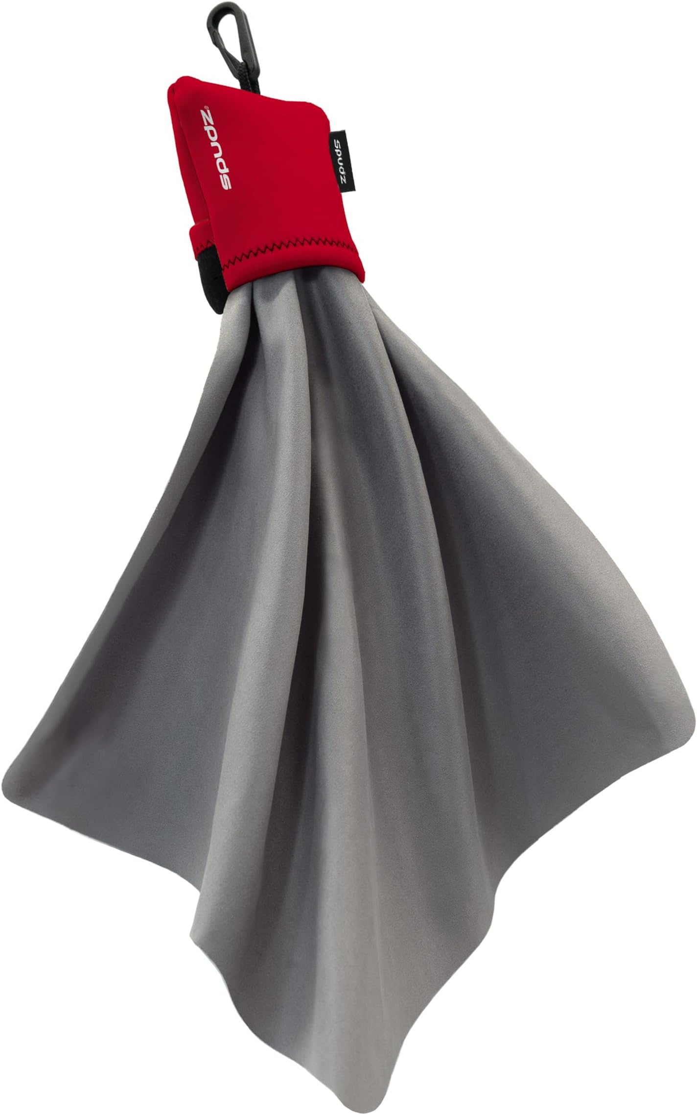 SPUDZ Ultra Microfiber Lens Cleaner with Closeable Bottom – Clip-On Pouch, Washable – for Binoculars, Scopes, Glasses, Screens | Ultra Red, 10 x 10 Inch