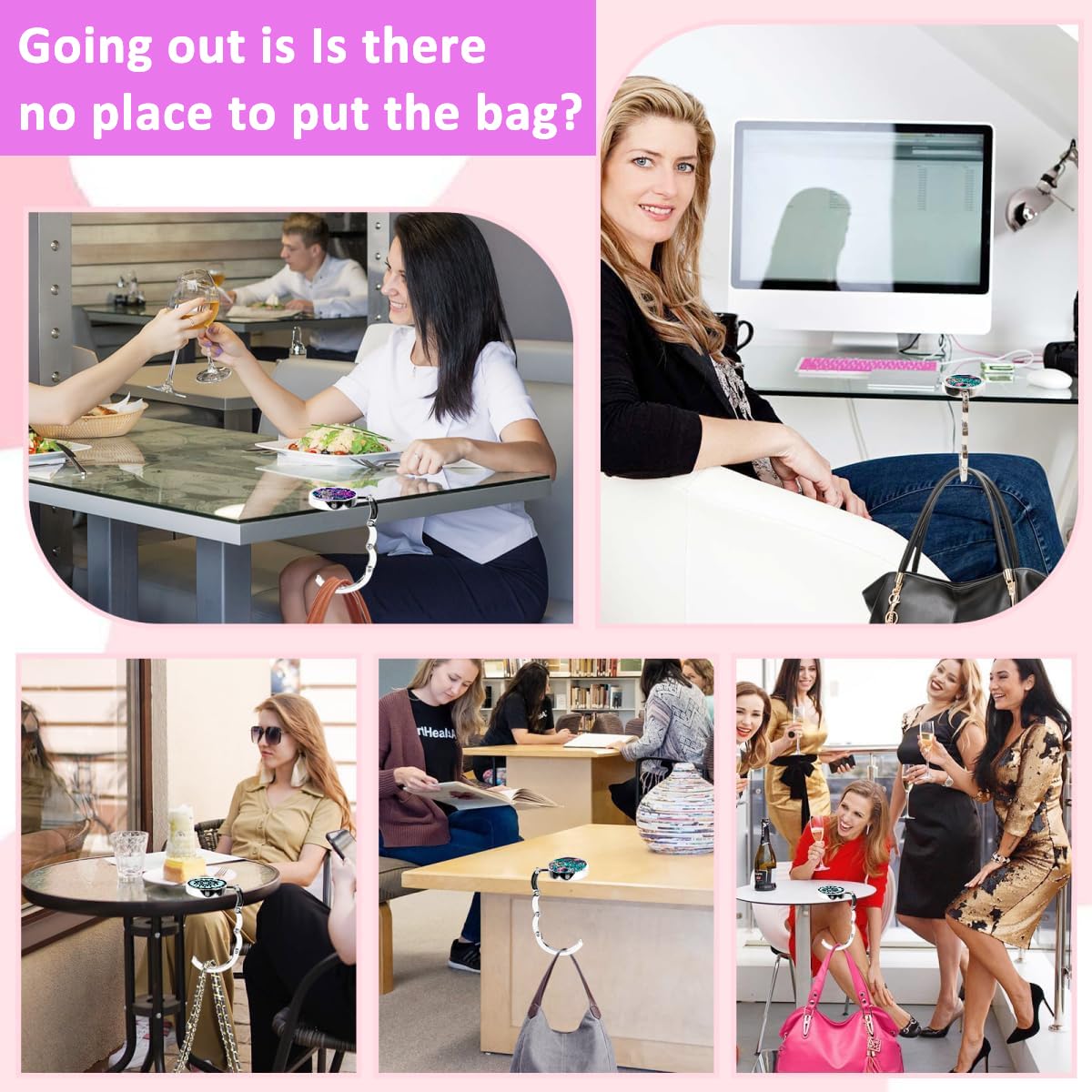 HASTHIP® 3Pcs Aesthetic Mandala Metal Desk Bag Hanger - Portable Folding Ring for Table, Office Desk - Aluminum Alloy Removable Hooks for Handbag, Backpack 3
