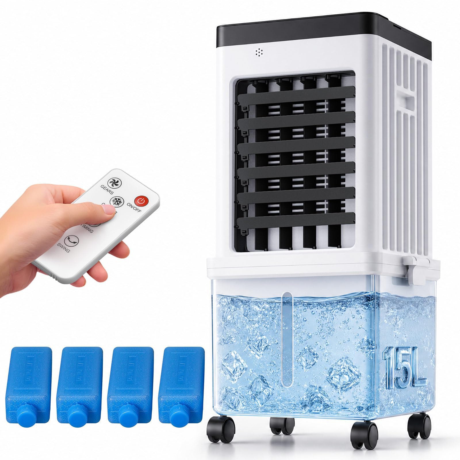 NYANS Portable Mobile Air Conditioner Evaporative Air Cooler Fan, with Detachable Water Tank, Remote Control Evaporative Cooling Unit on Wheels for Home, Office