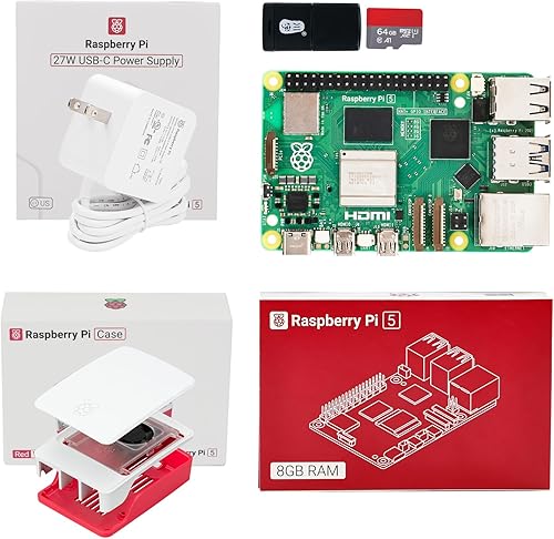 Raspberry Pi 5 Fuente de alimentación oficial de 8 GB de 27 W y estuche PD Cargador 5V5A para Pi 5 Enfriamiento PWM Fan Case (Pi 5 8GB Kit oficial A)