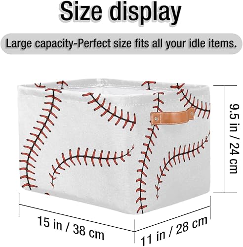 Miniatura 6 de Cesta de almacenamiento con puntadas de béisbol, caja de cubo de almacenamiento deportiva, cesta de béisbol deportiva, de lona para sóftbol,