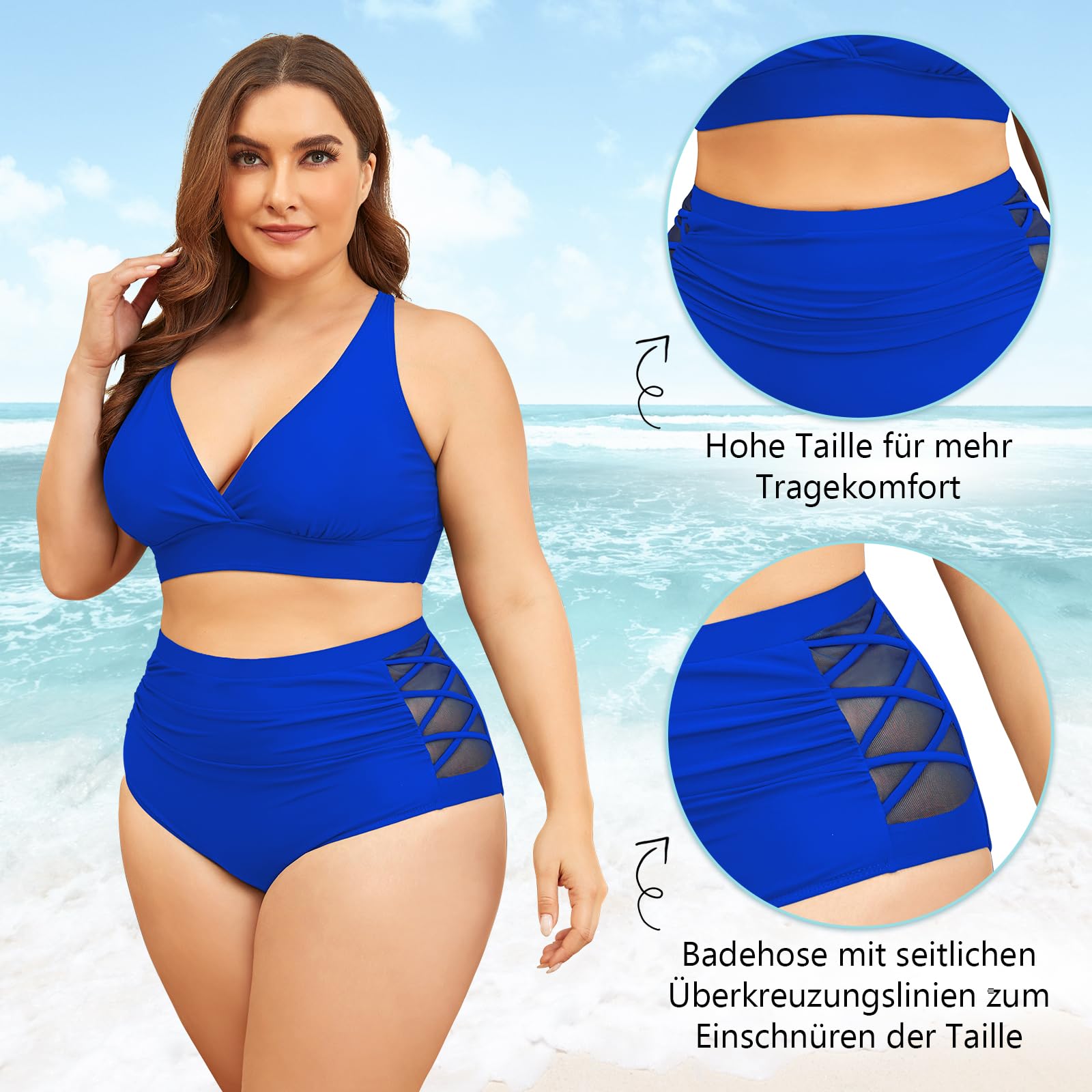 Century Star Bikini damskie, wyszczuplające brzuch, duże piersi, dekolt w kształcie litery V, moda kąpielowa, kontrola brzucha, zestaw bikini z wysokim stanem